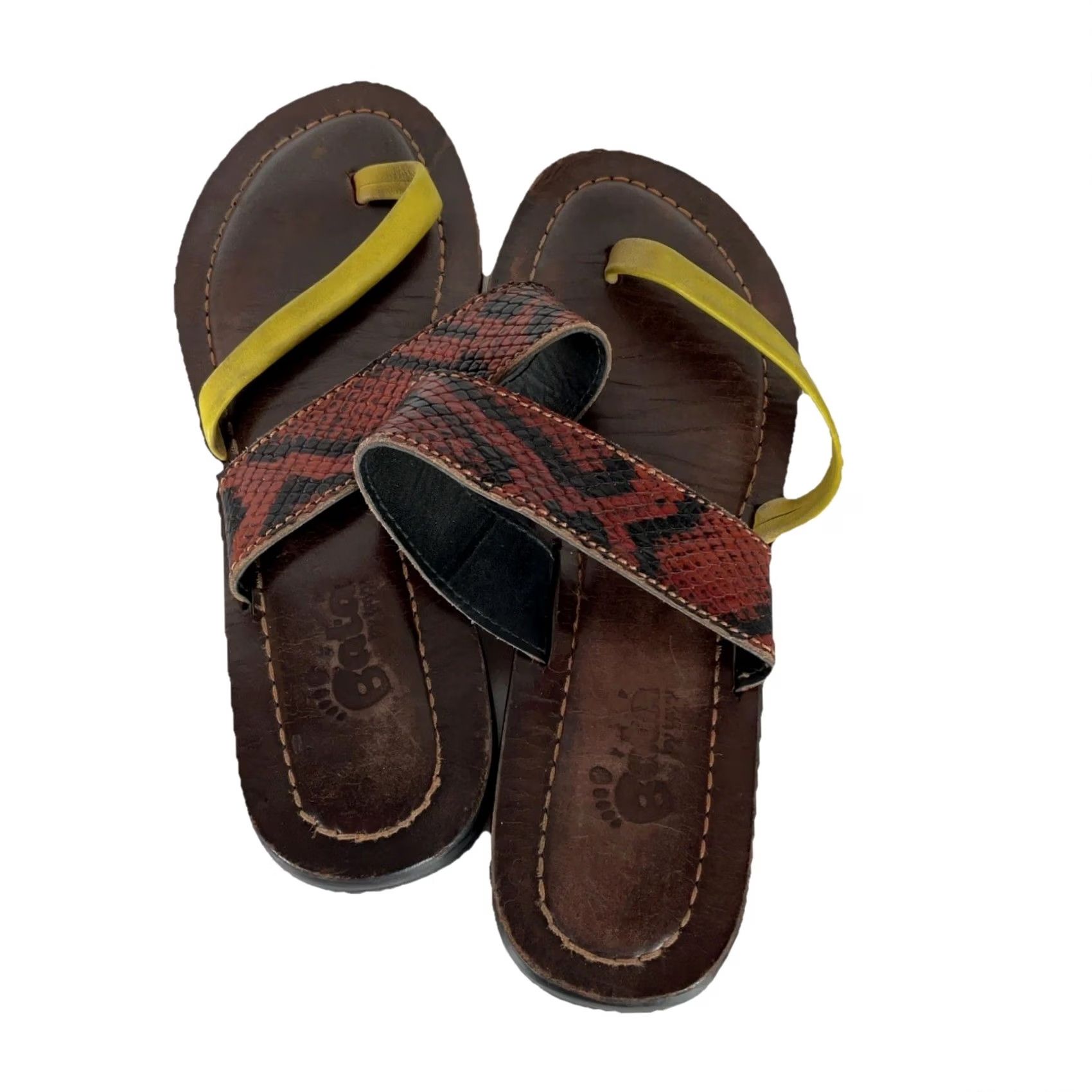 Bata VINTAGE Bata Red Snakeskin Leather Strappy Flat Toe Post Sandals Women 9 ITALY Size US 9 / IT 39 - 2 Thumbnail