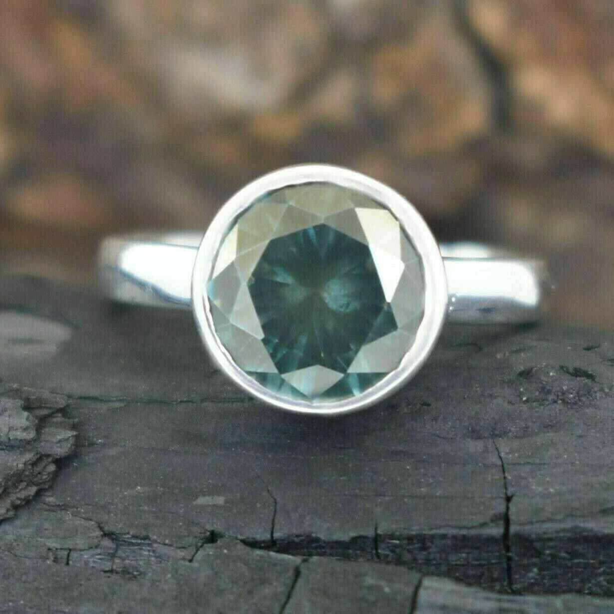 Handmade Hand Made Sterling Silver Solitaire Blue Diamond Ring 3 Cts Size ONE SIZE - 4 Thumbnail