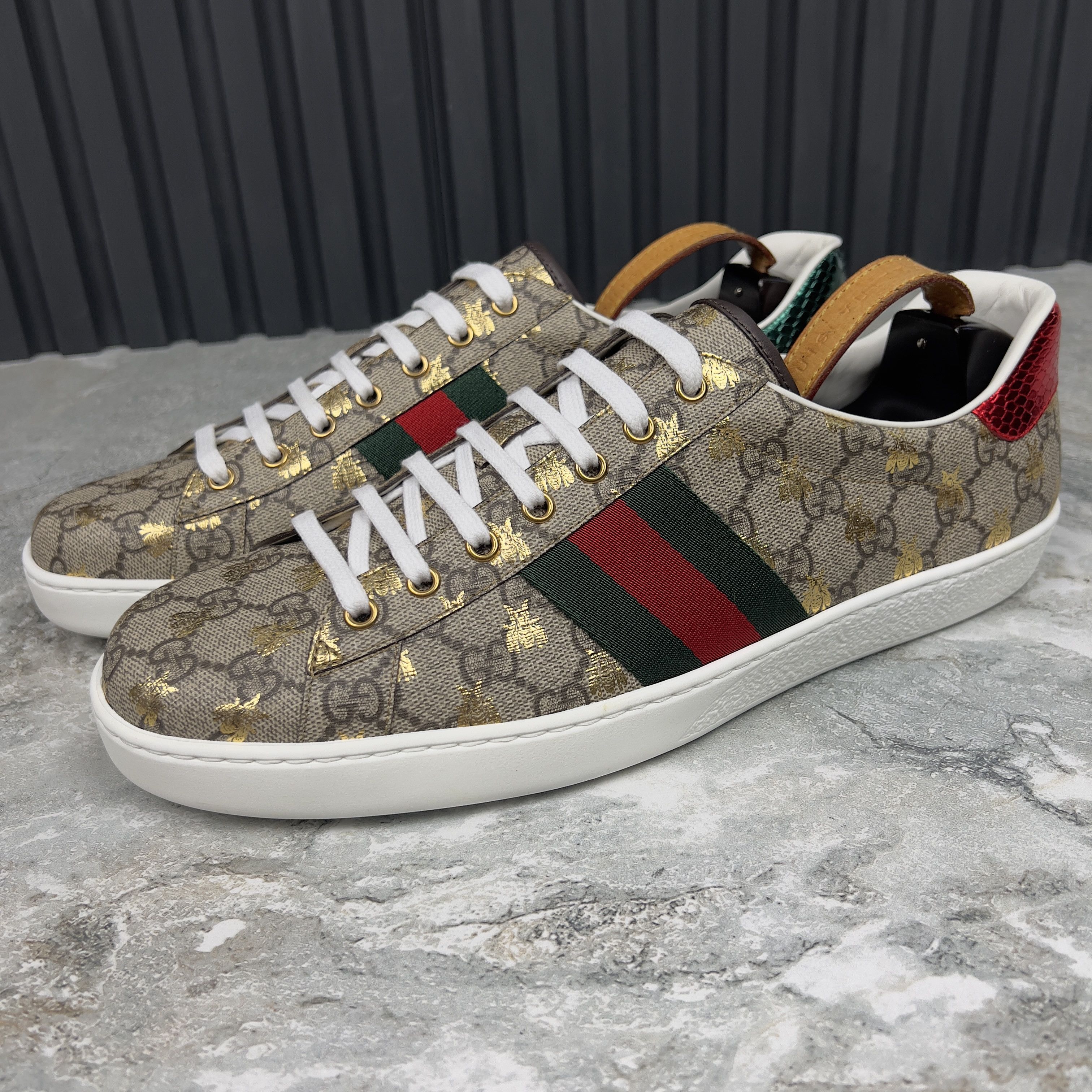 Gucci NEW Gucci ACE GG Bees Supreme Canvas Python Sneakers Leather Size US 12.5 / EU 45-46 - 2 Thumbnail