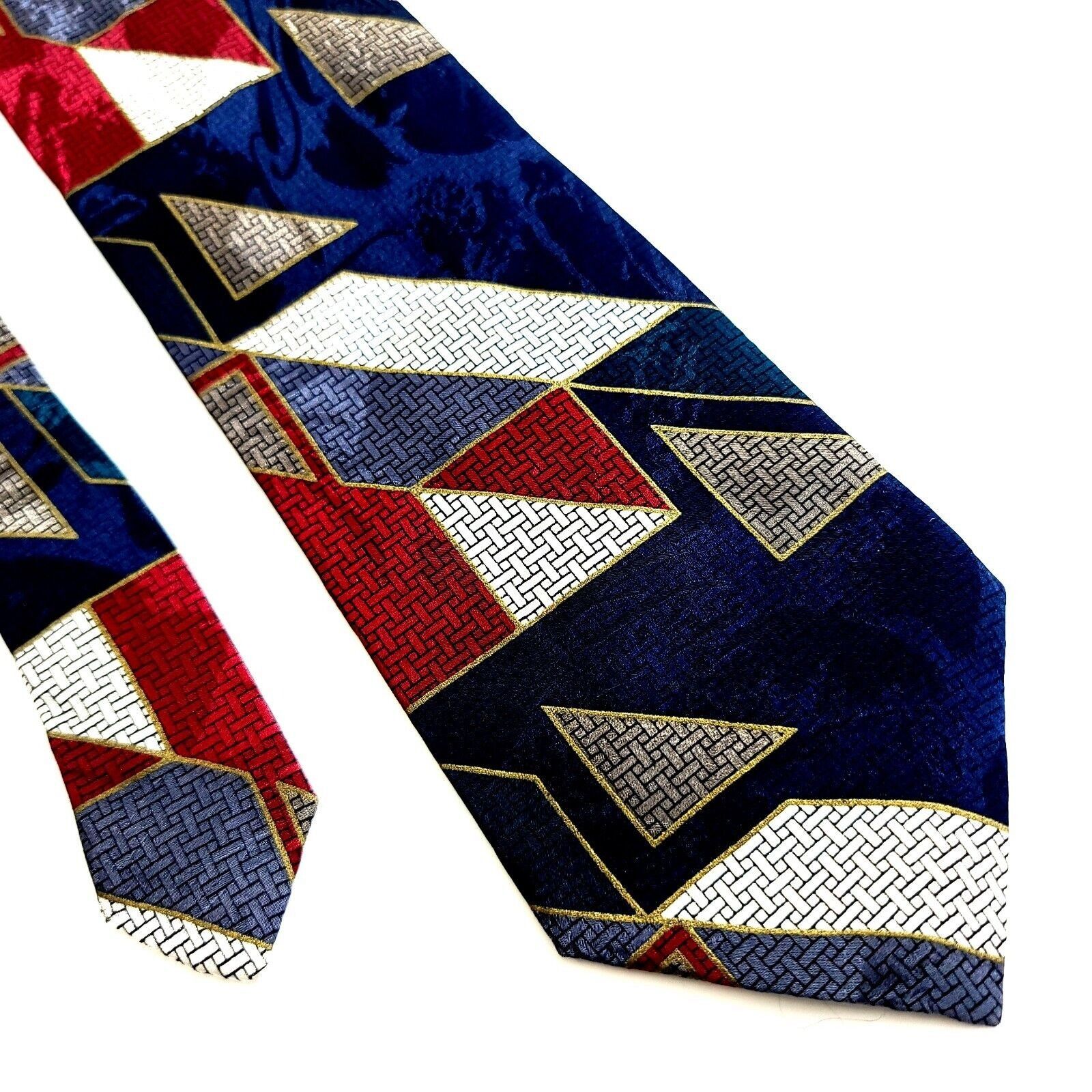 Haggar Haggar Blue Red Abstract Jacquard Print Wide Silk Tie Size ONE SIZE - 1 Thumbnail
