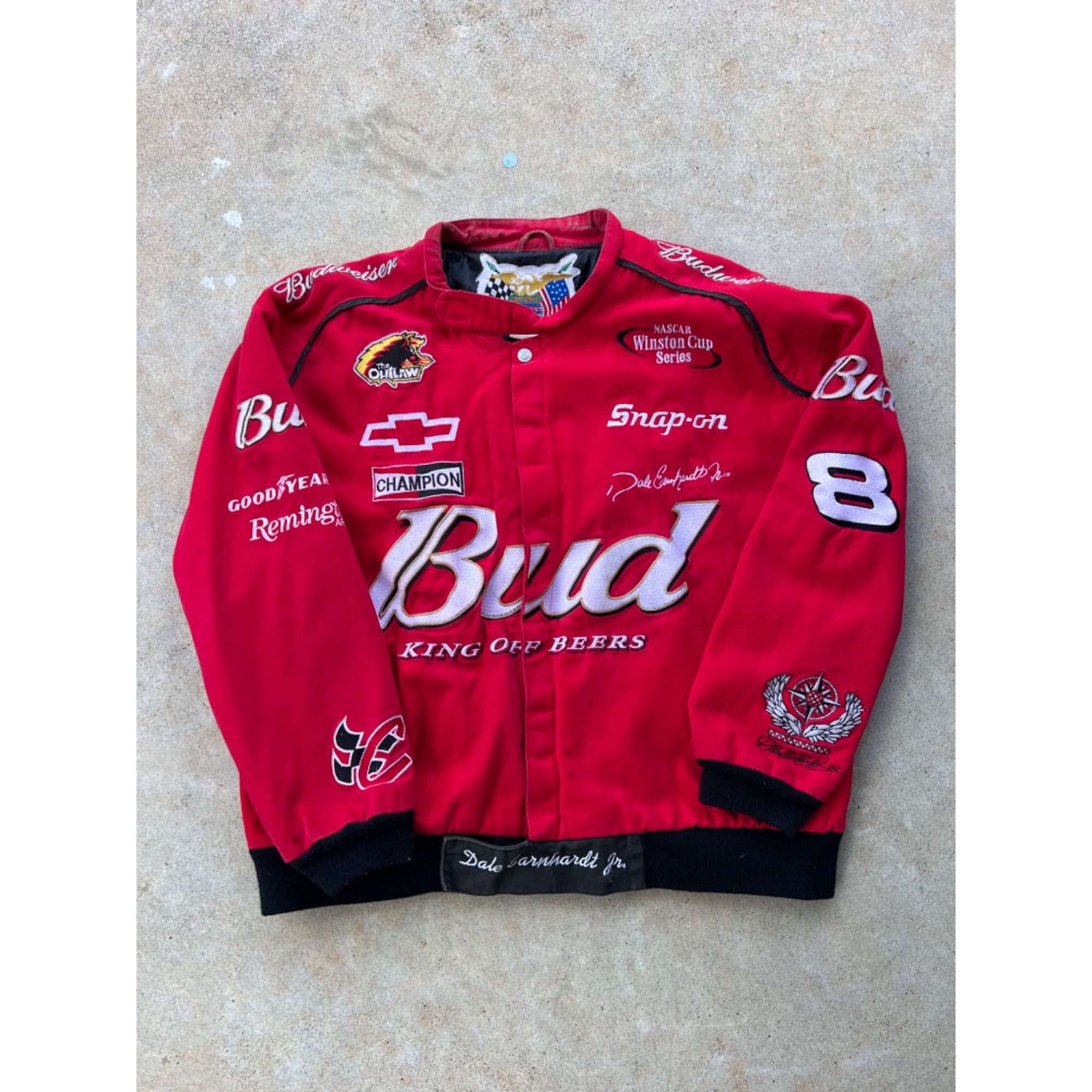 image of Vintage Nascar Jeff Hamilton Dale Earnhardt Jr Budweiser Bom in Red, Men's (Size XL)