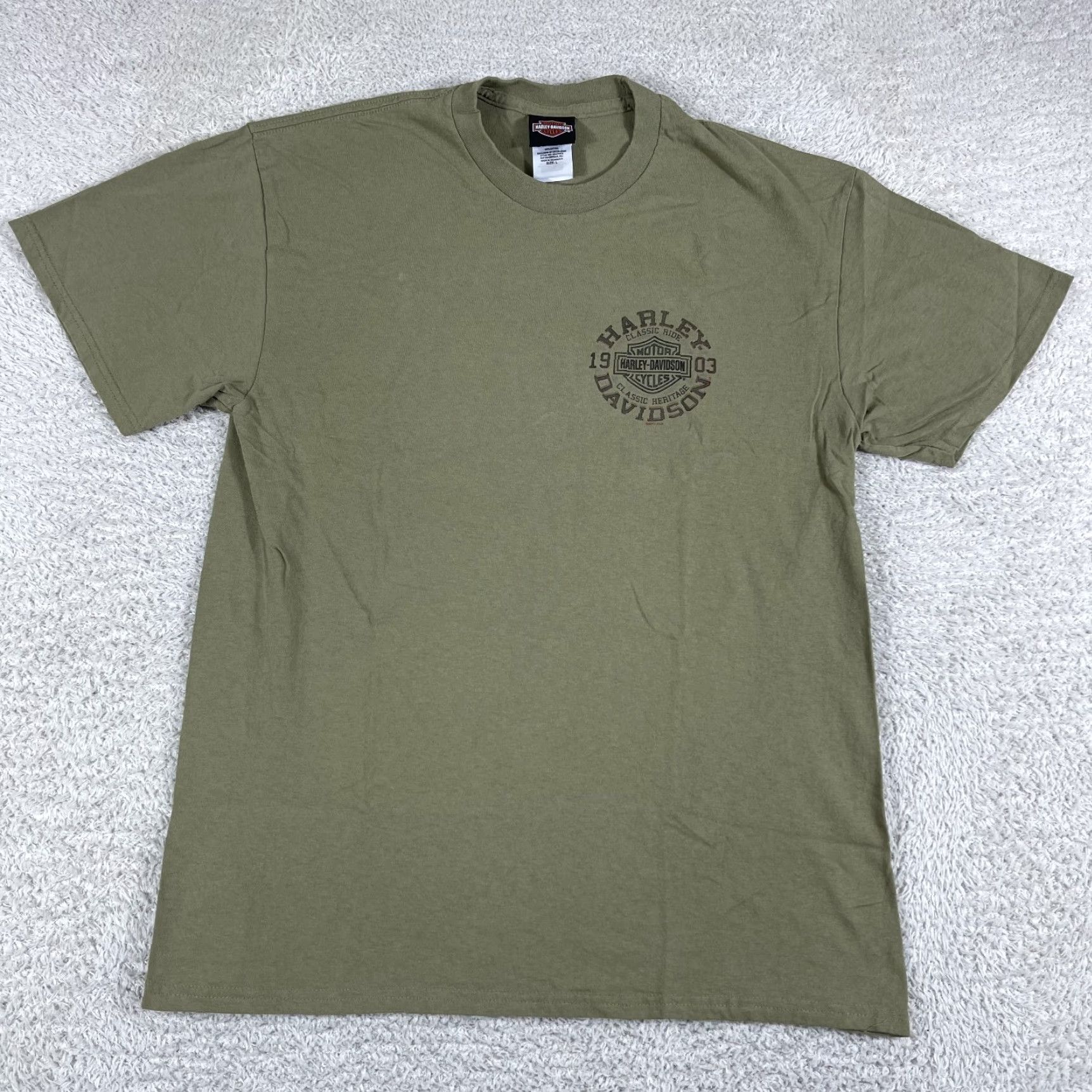 Harley Davidson Harley-Davidson T-Shirt Mens Large Olive Green Biker Y2K Savannah Grunge Skate Short Sleeve Crew Neck Cotton Graphic Print Size US L / EU 52-54 / 3 - 3 Thumbnail
