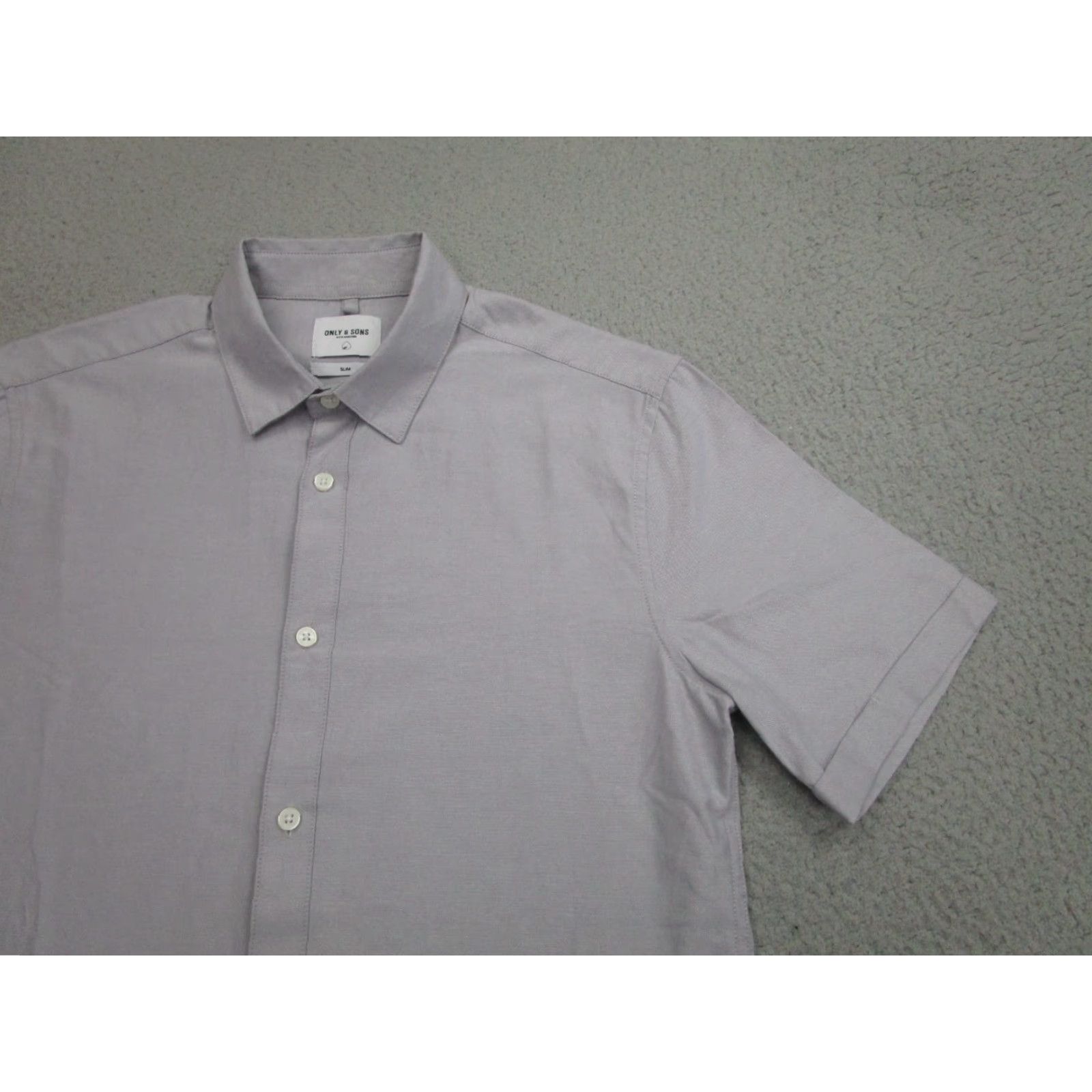 ONLY & SONS ONLY & SONS Shirt Mens Medium Gray Oxford Slim Fit Button Cuffed Short Sleeve Size US M / EU 48-50 / 2 - 2 Thumbnail