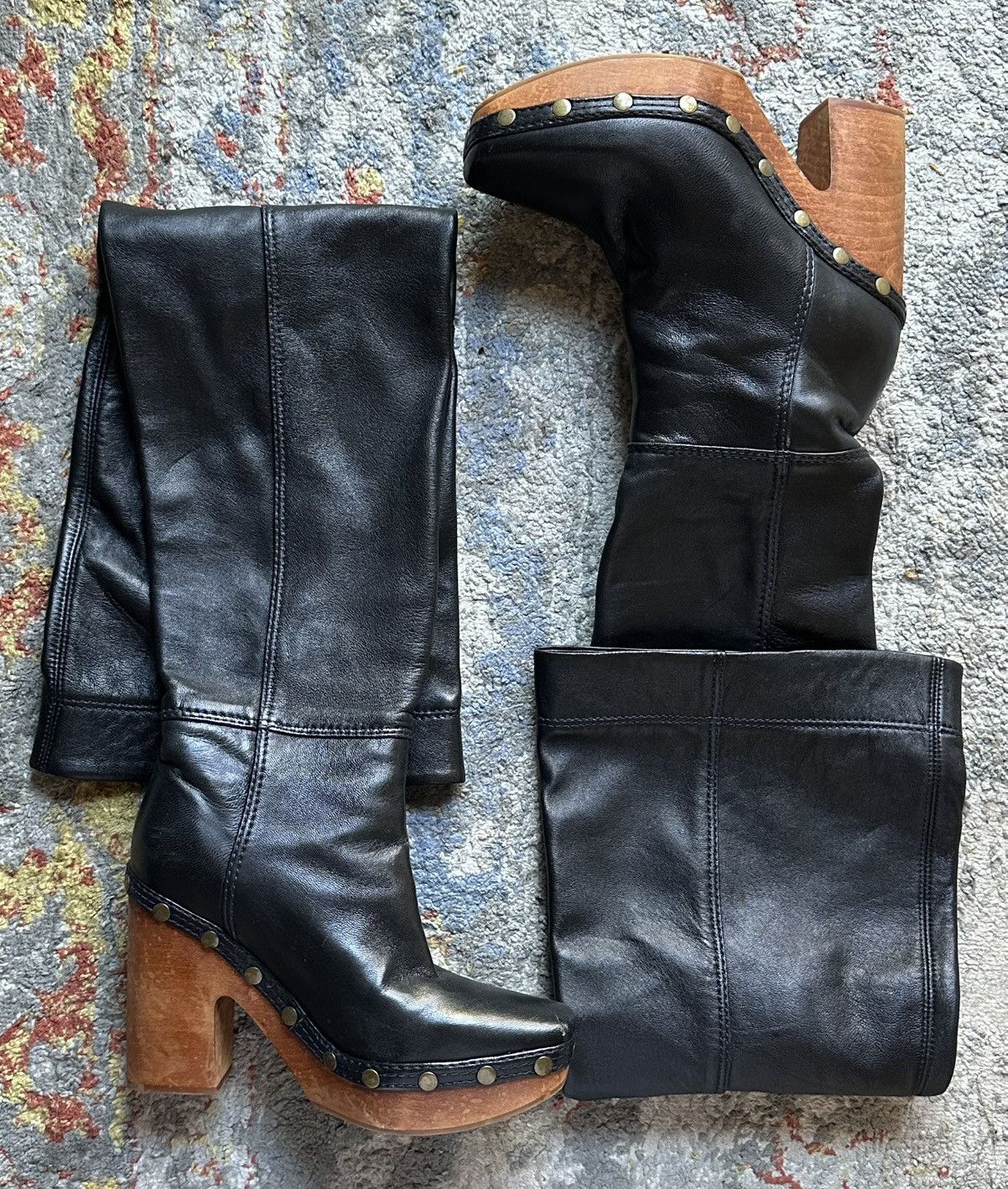 Jacquemus Jacquemus Black Leather Knee-High Sabots Clogs Size US 6 / IT 36 - 1 Thumbnail