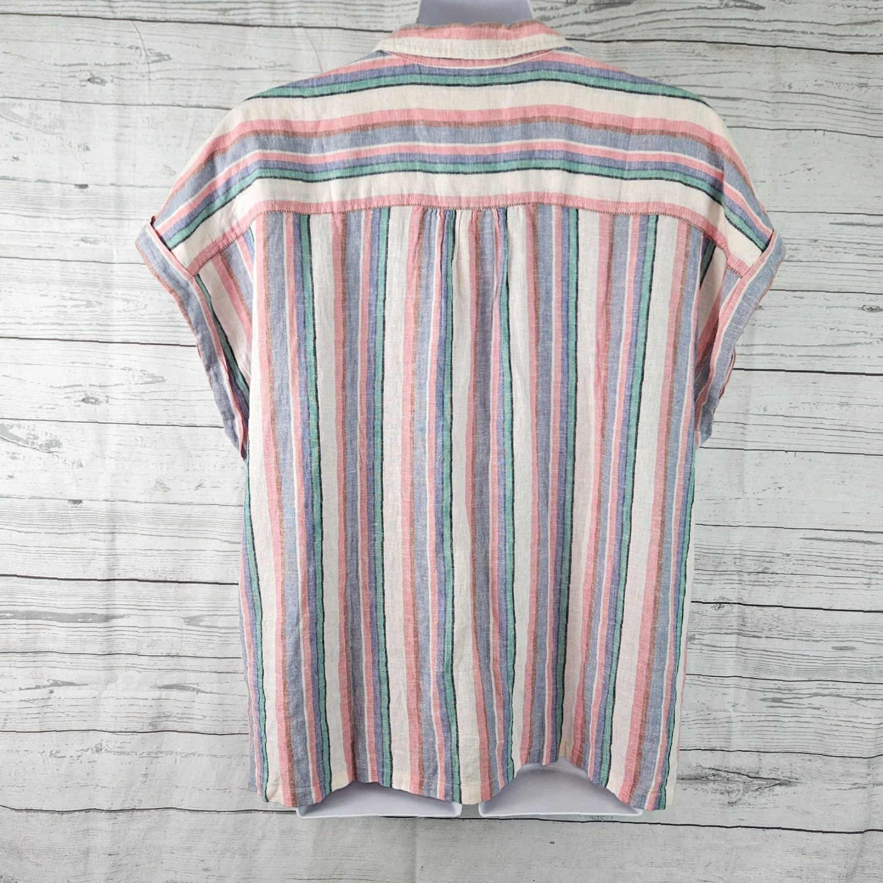 Orvis Orvis Women's Button-Up Top Sz 2XL Pink Blue Stripe Linen Blend Shirt Adult Regular Button-Up Womens 2XL Pink Blue Stripe Linen Blend Shirt Size XXL / US 16-18 / IT 52-54 - 3 Thumbnail
