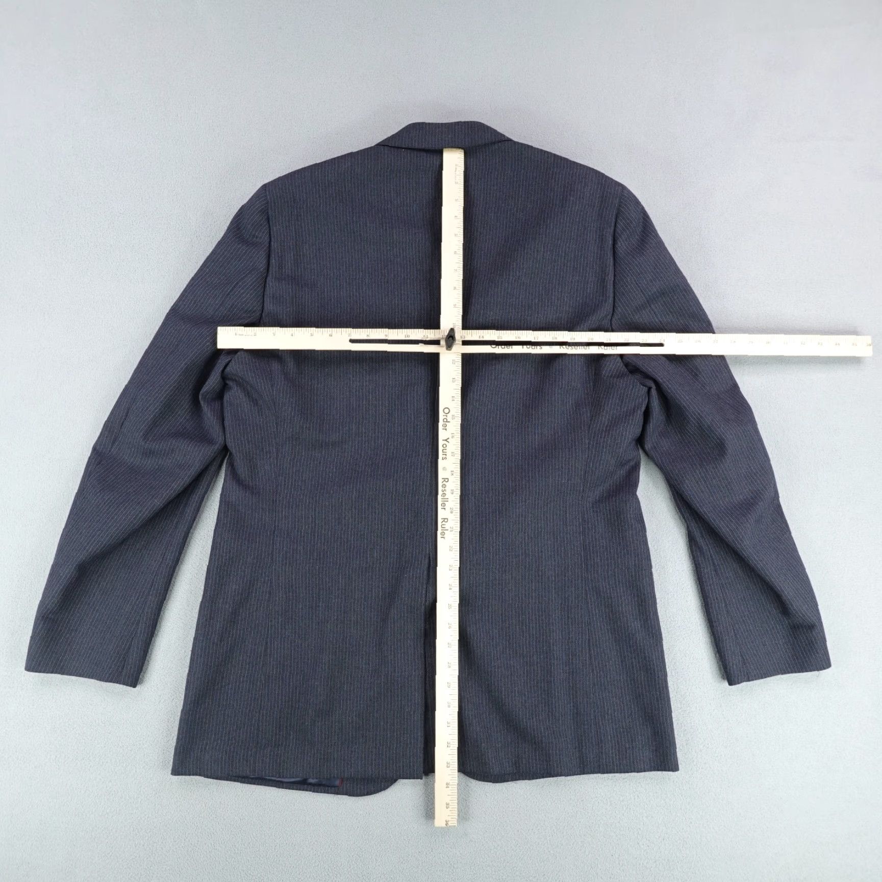 Hart Schaffner Marx VINTAGE Hart Schaffner Marx Blazer Mens 40L Blue Pinstripes Wool Long Jacket Coat Size 40R - 5 Thumbnail