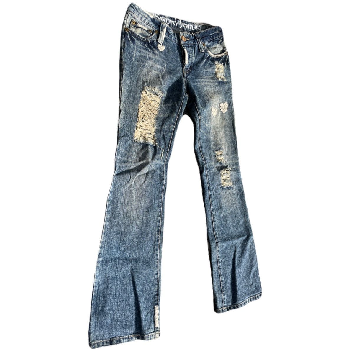 If Six Was Nine 2000s SwordJean Vkei Distressed Flare Heart Jeans Japanese Size US 29 - 3 Thumbnail