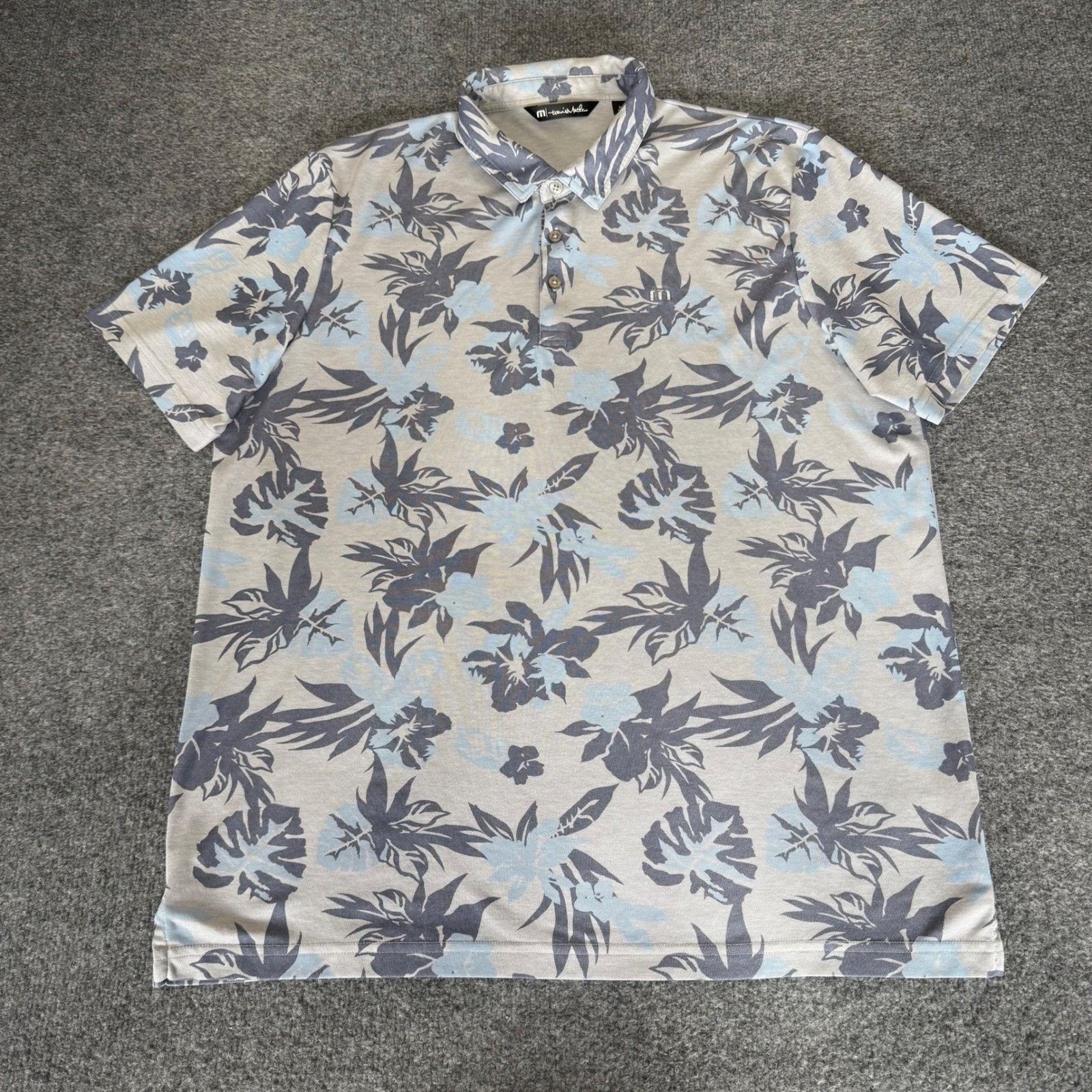 TravisMathew Travis Mathew Mens Polo Shirt XXL Blue Gray Floral Golf Size US XXL / EU 58 / 5 - 1 Thumbnail