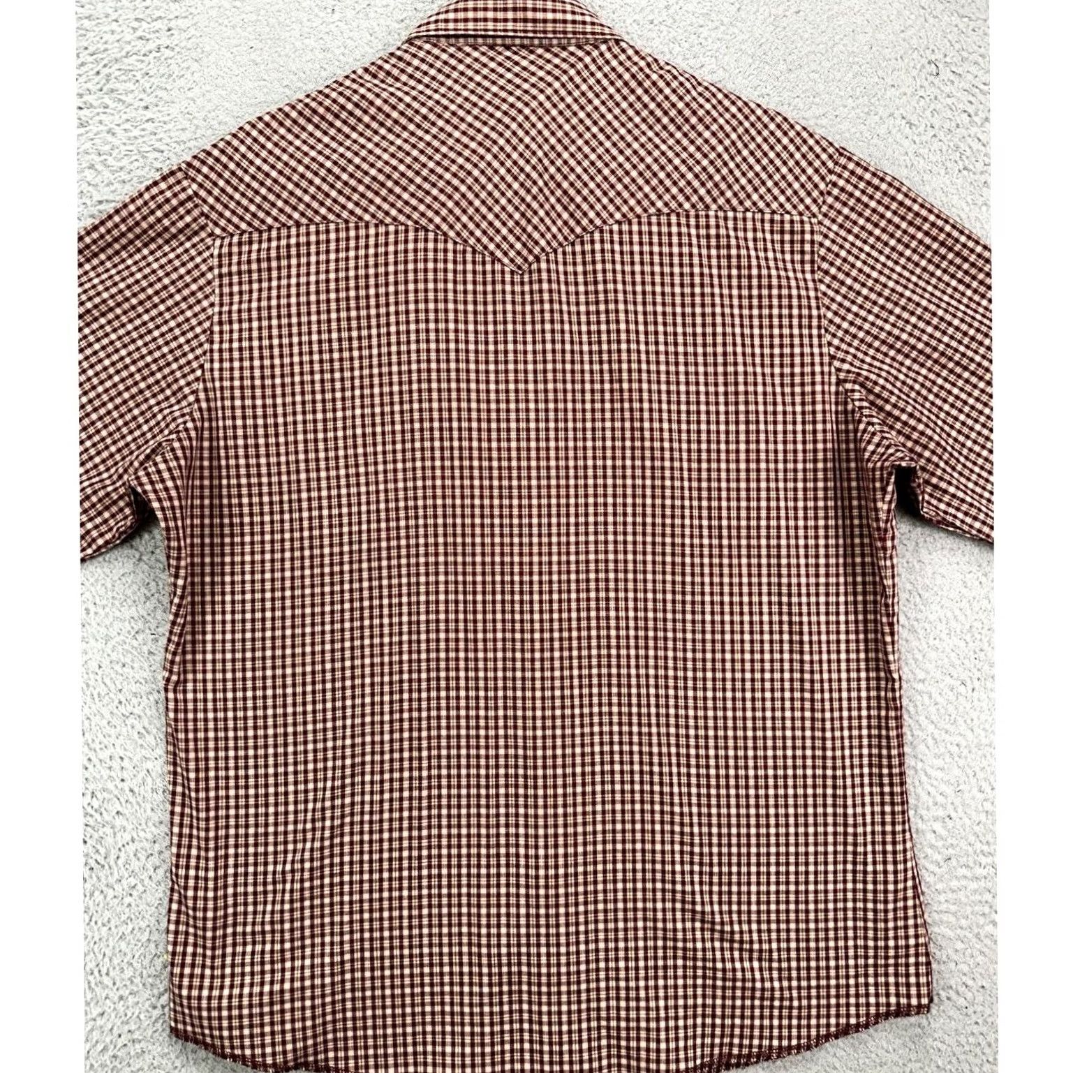 Wrangler Wrangler Western Shirt Mens Large Red Tan Plaid Pearl Snap 2-Flap Pockets EUC Size US L / EU 52-54 / 3 - 3 Thumbnail