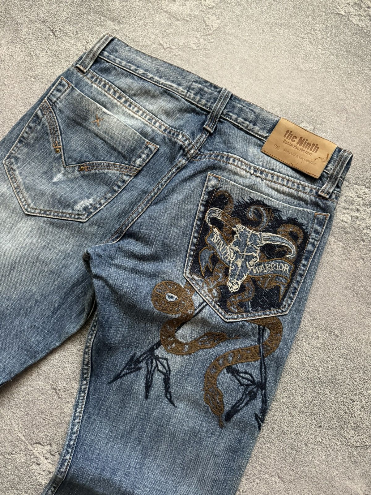 Japanese Brand The ninth 32/32 blue denim pant trouser Jean big logo scull Size US 32 / EU 48 - 3 Thumbnail