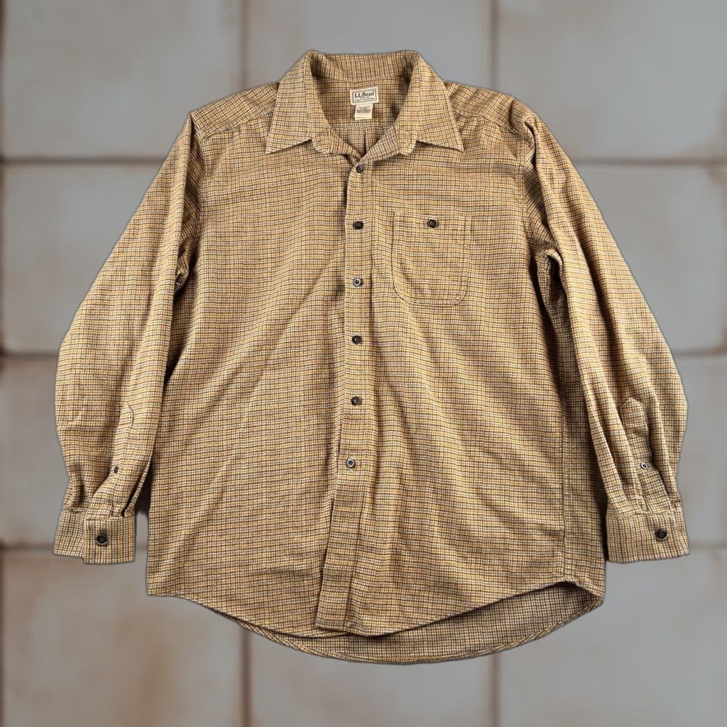 Vintage VINTAGE L.L. Bean Flannel Shirt Plaid Mens L Regular Beige Cotton Button-Up Long Sleeve Collared Pocketed Casual 90s 266840 Size US L / EU 52-54 / 3 - 1 Thumbnail
