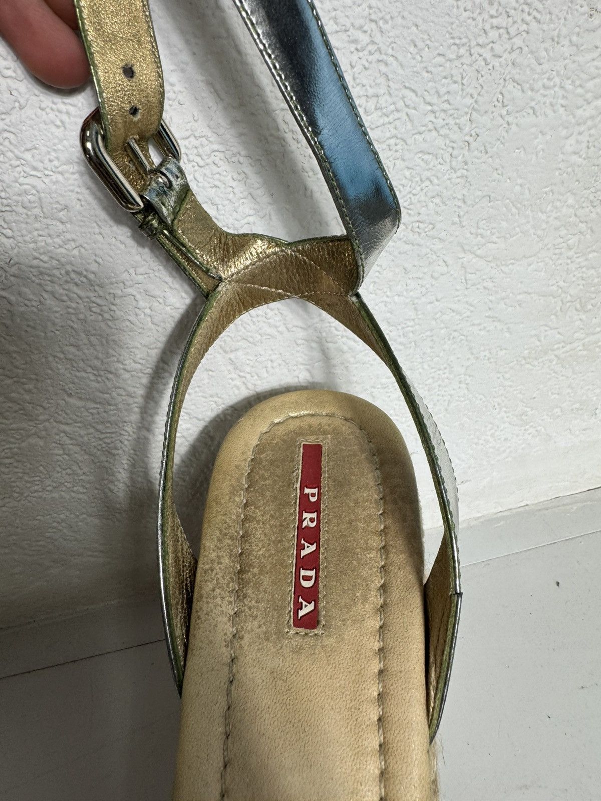 Prada Prada Linea Rossa Silver Leather Wedge Sandals Size 40.5 Size US 9 / IT 39 - 9 Thumbnail