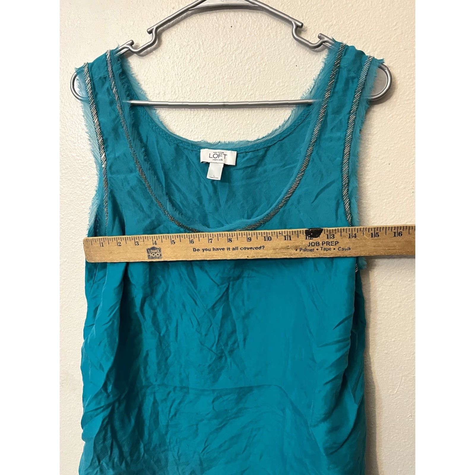 Ann Taylor LOFT Womens Green Silk Cami Tank Top Size Large Beads detail Tank Sleeveless Scoop Neck Vintage: No Size L / US 10 / IT 46 - 4 Thumbnail