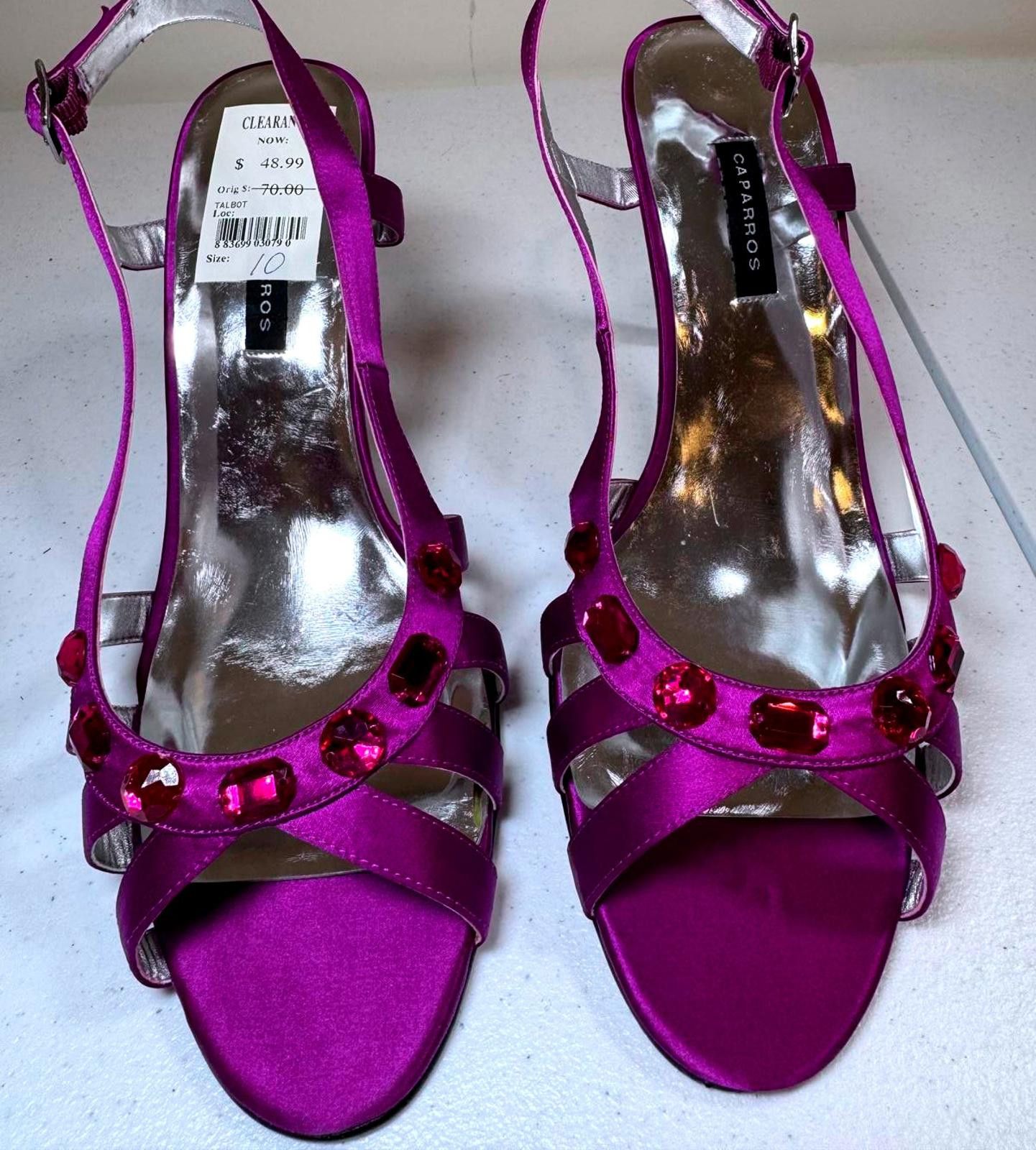 Designer Caparros Purple Satin Heels with Gems Size US 10 / IT 40 - 1 Thumbnail