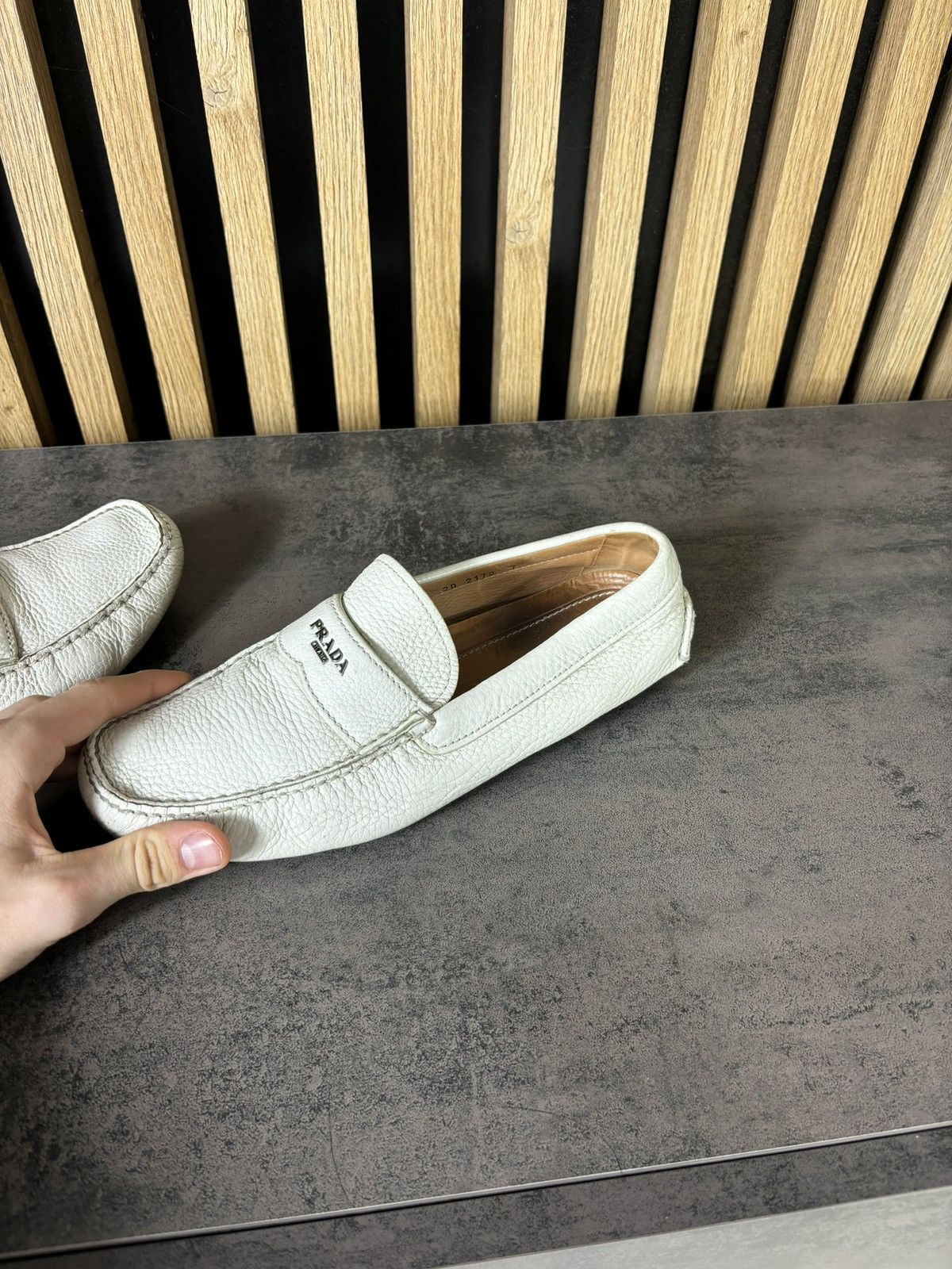 Designer × Prada LUXURY Prada White Leather Old Money Flats Moccasin Size US 9.5 / EU 42-43 - 4 Thumbnail