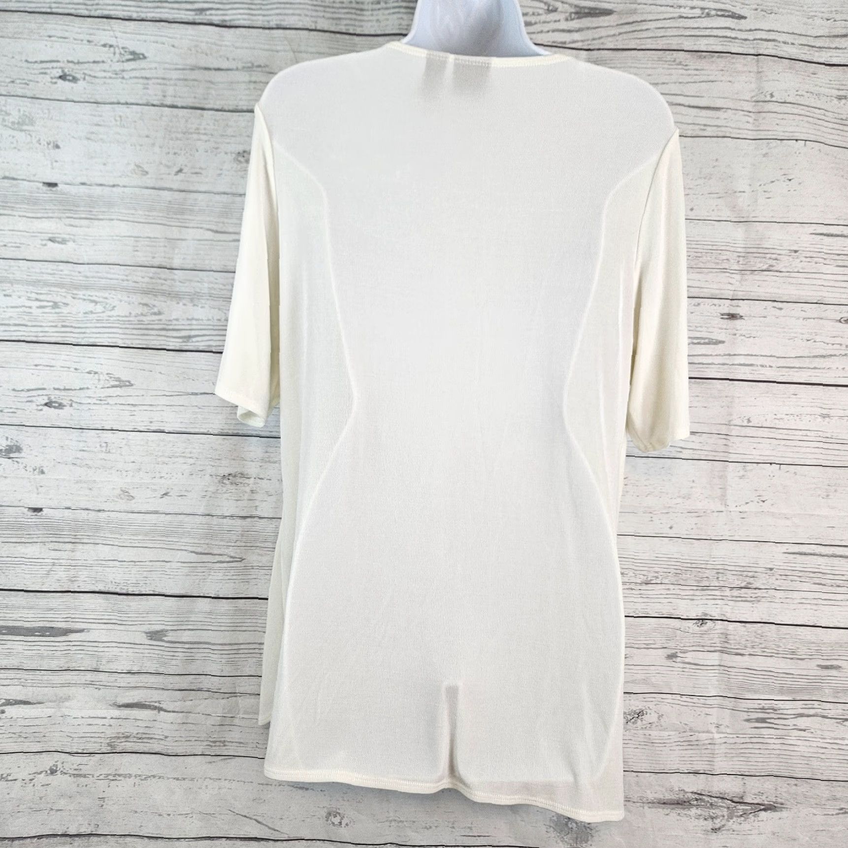 Vintage Chico's Travelers Blouse Shirt Womens Top M Ivory Half Sleeves Pullover Solid Knit Spandex Acetate Casual Travel Basic Vintage No Size M / US 6-8 / IT 42-44 - 4 Thumbnail