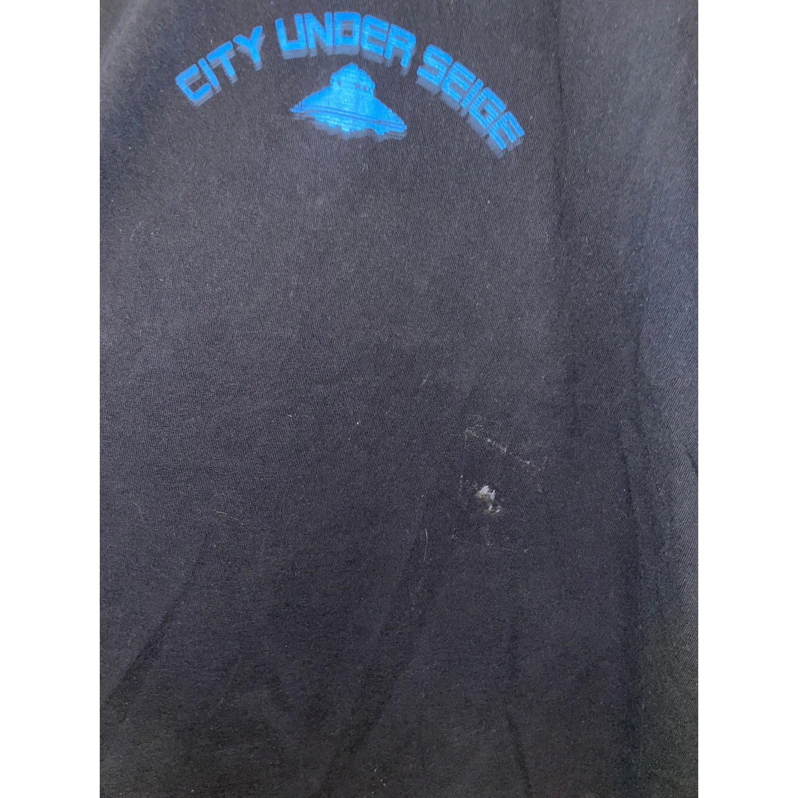 Fruit Of The Loom City Under Siege Shirt Black Blue Spaceship Tee 2000s Medium Size US M / EU 48-50 / 2 - 4 Thumbnail