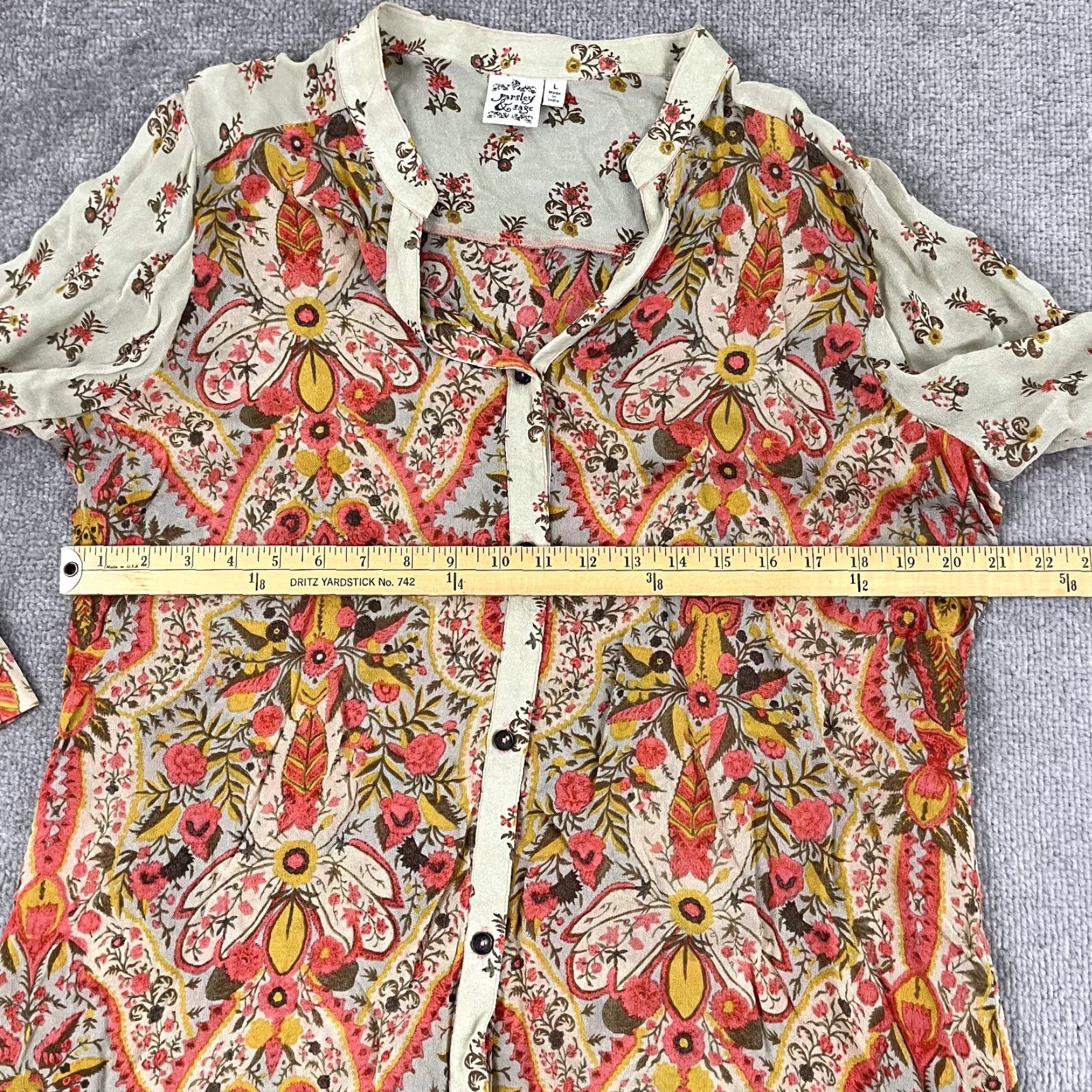 Vintage Parsley & Sage Floral Tunic Shirt Women’s Large Red V-Neck Button-Up Sheer Rayon Casual 3/4 Sleeve Size L / US 10 / IT 46 - 5 Thumbnail