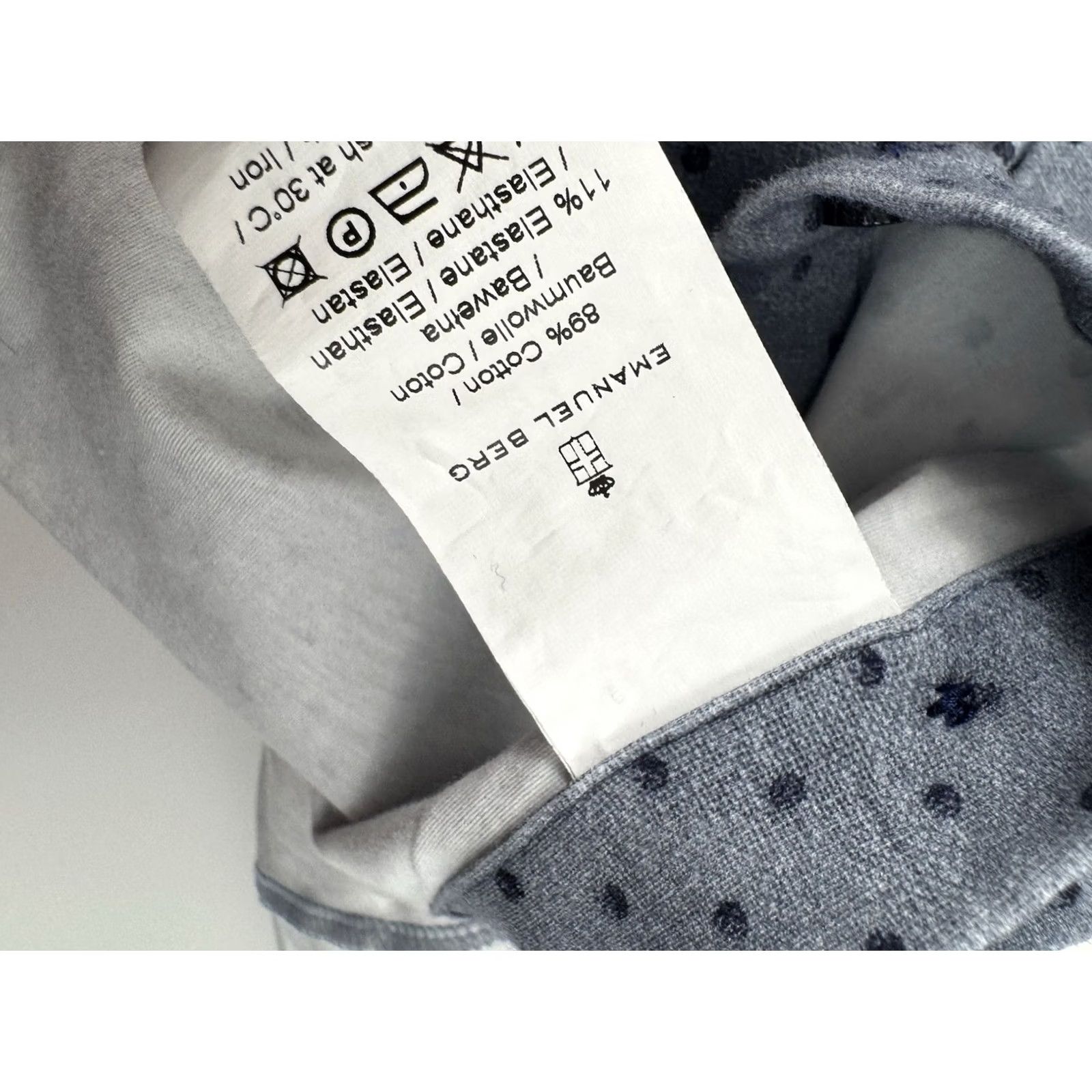 Vintage EMANUEL BERG Shirt Mens L Gray / Blue Polka Dot Soft Cotton Blend Stretch Button-Up Long Sleeve SMALL FLAW Size US L / EU 52-54 / 3 - 6 Thumbnail