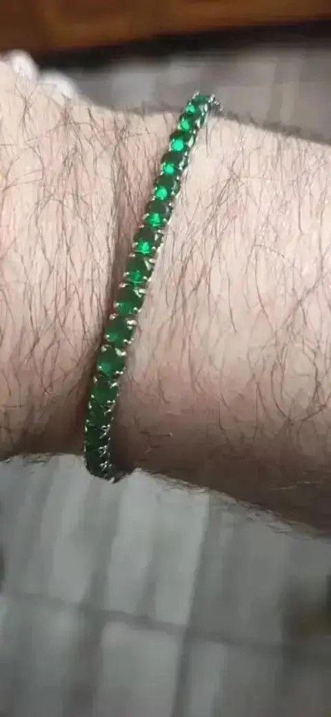 Jewelry Chain Sterling Silver Green Bracelet Size ONE SIZE - 2 Thumbnail