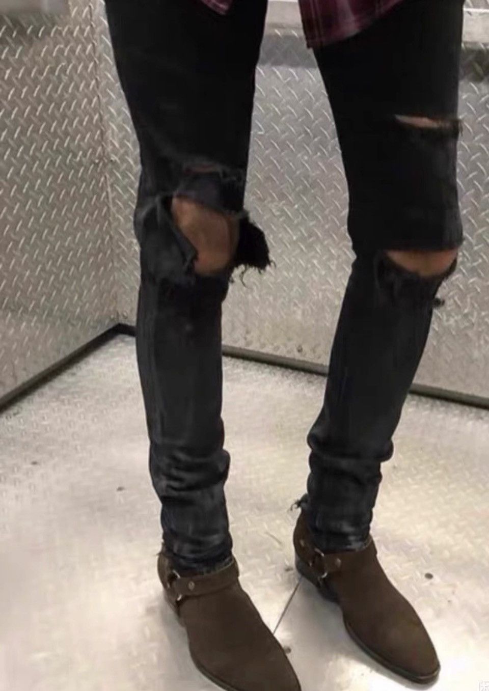 Saint Laurent Paris SLP 15SS Black Mud Oil Stain Heavy Destroyed Jeans Size US 29 - 8 Thumbnail
