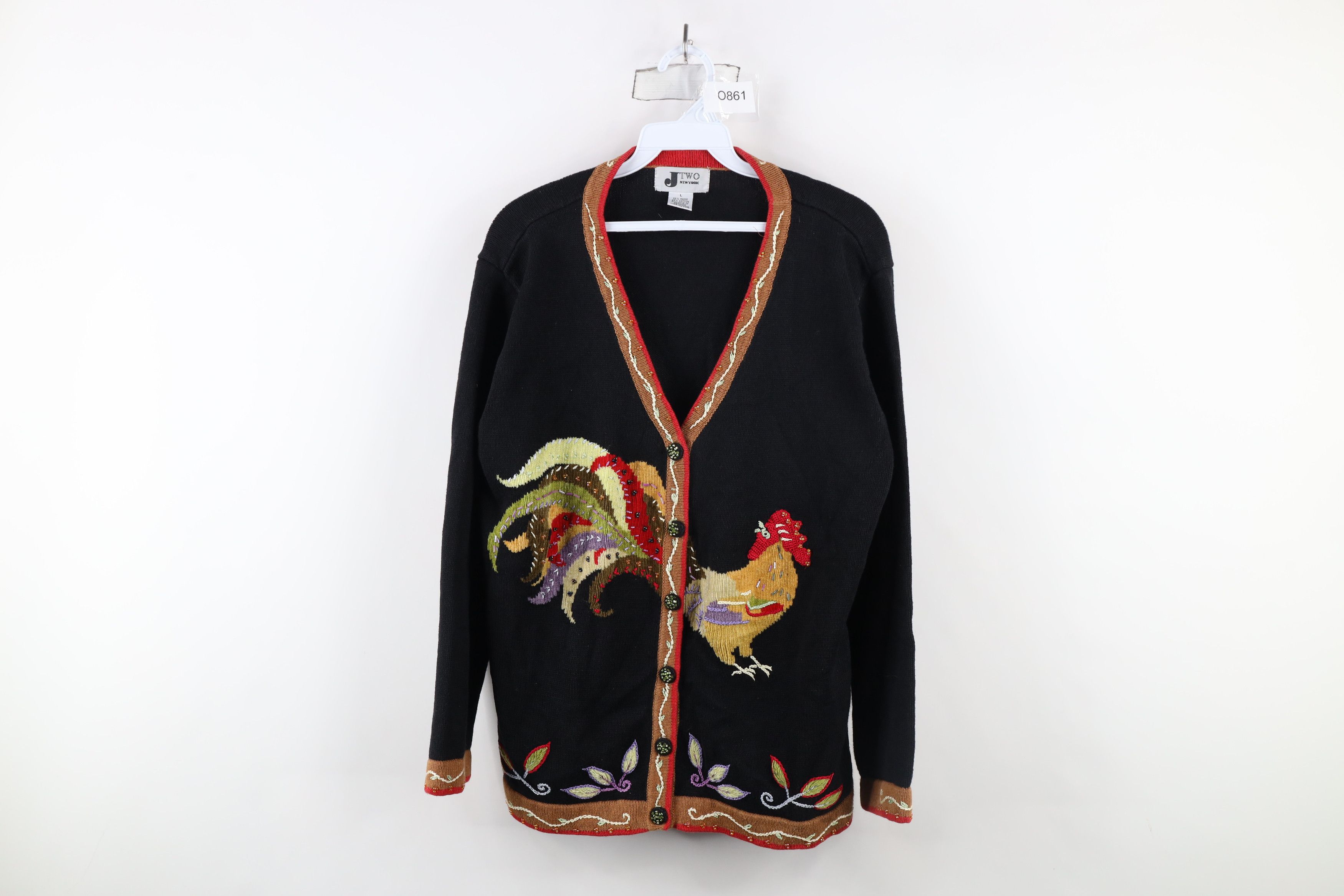 Vintage Vintage 90s Streetwear Embroidered Chicken Cardigan Sweater Size L / US 10 / IT 46 - 1 Thumbnail