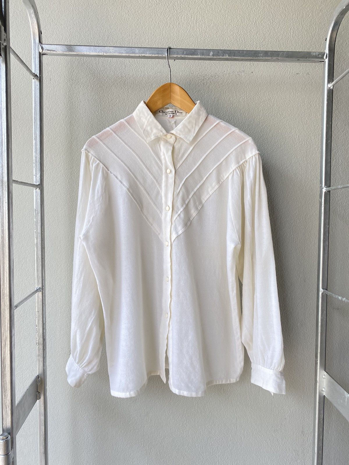 image of Christian Dior Off White Blouse Shirt, Women's (Size Medium)
