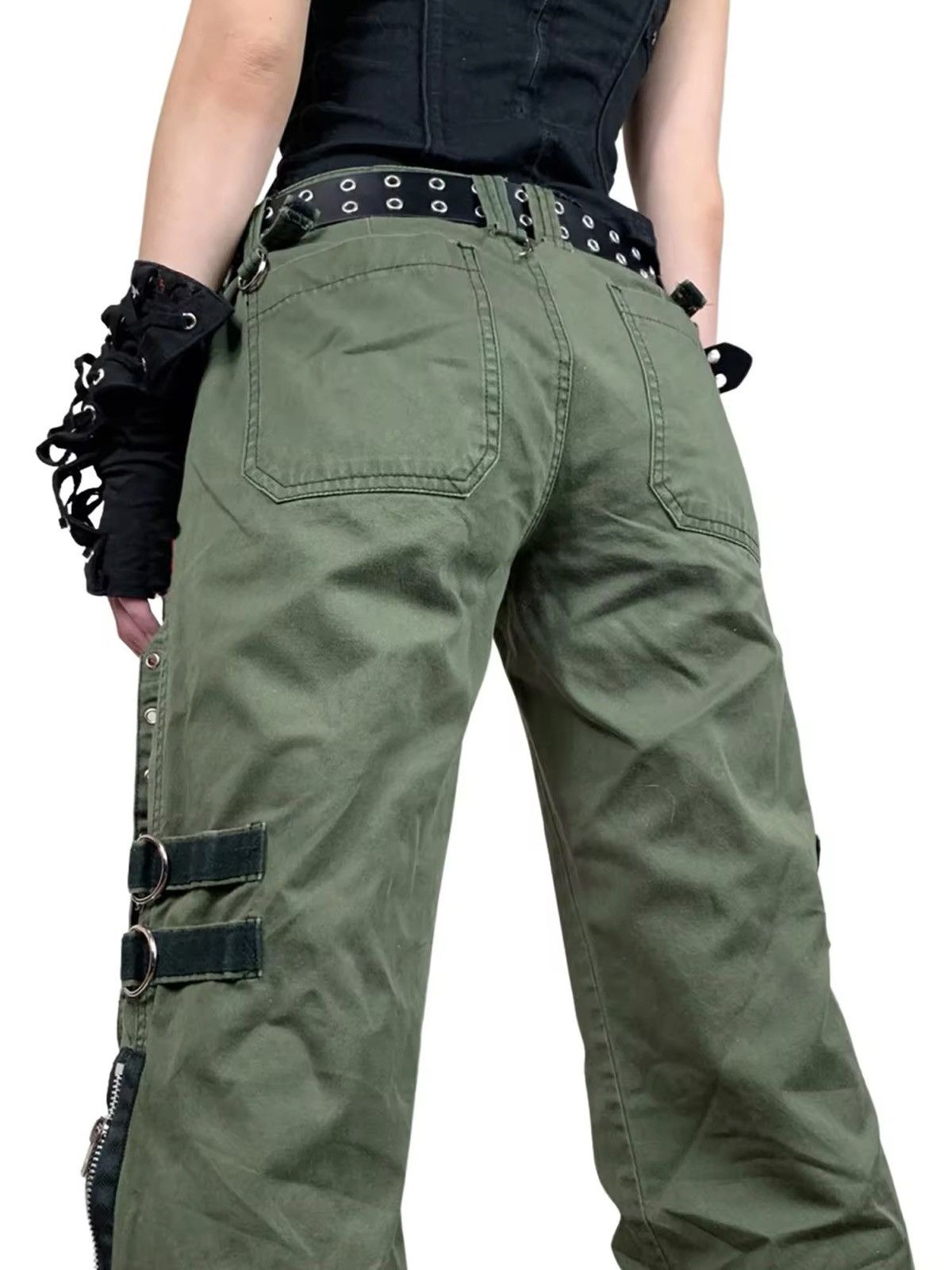 Japanese Brand Goth Baggy Jeans Y2K Strap Buttoned Stripe Long Pants Size 30" / US 8 / IT 44 - 2 Thumbnail