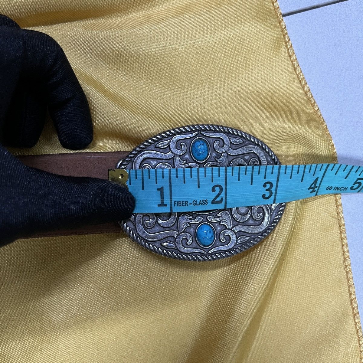 Vintage Rare Leather Studded Belt Gemstone Buckle Size 30 - 12 Thumbnail