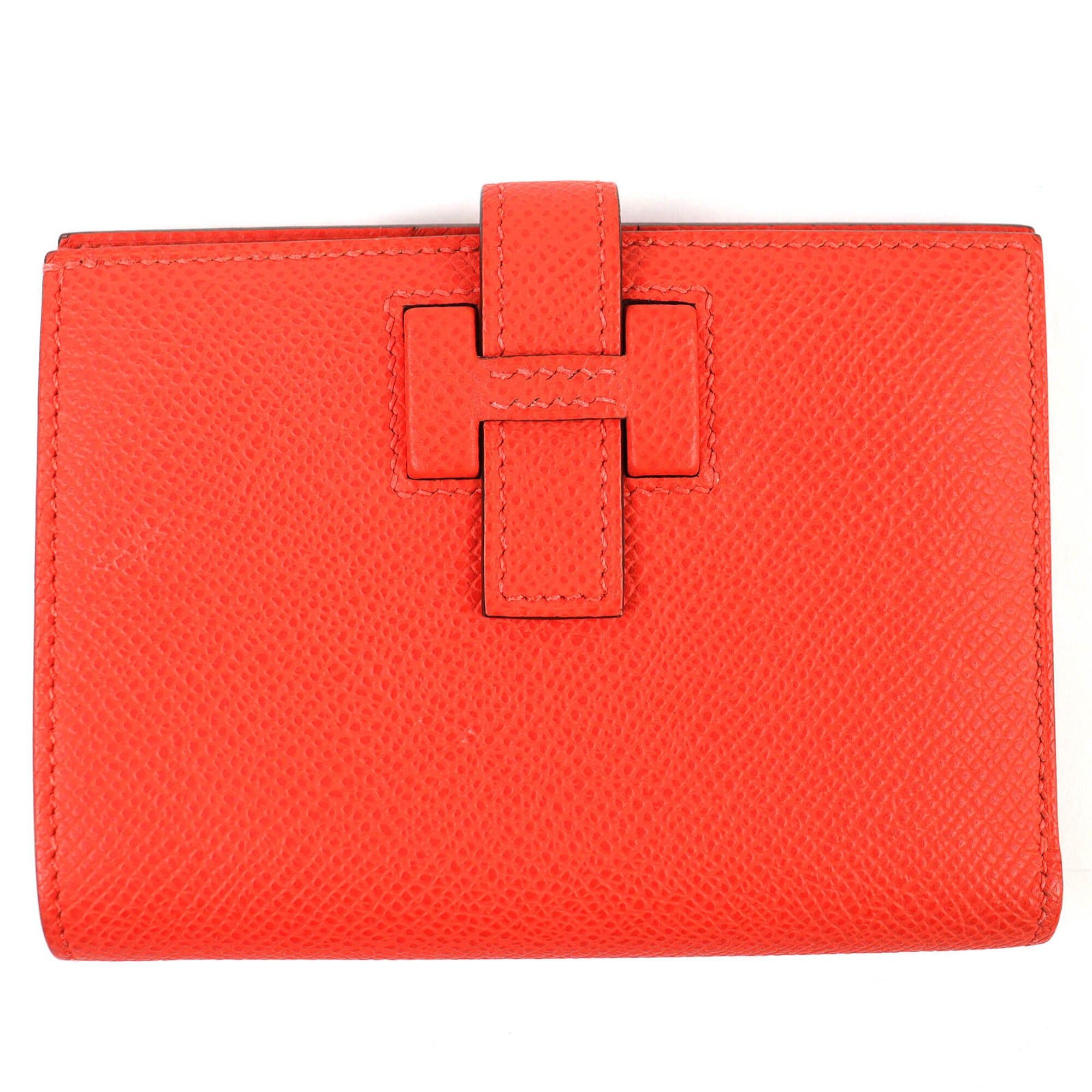 Hermes HERMES H085779CKG0 New H Passant Veau Epsom Orangefield Silver Hardware Compact Bi-fold Wallet W Stamp Box Included Made in France Women's Size ONE SIZE - 1 Thumbnail