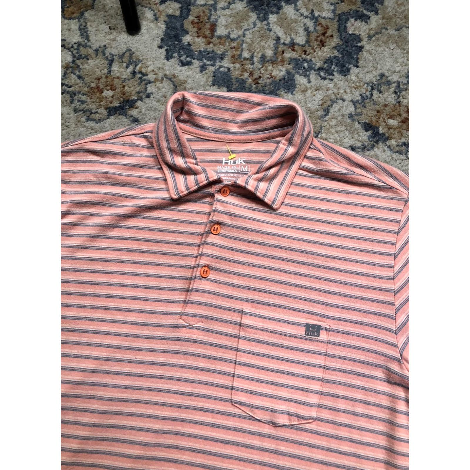 Vintage Huk Polo Shirt Mens M Pink Stripe Performance Stretch Short Sleeve Fishing Shirt Size US M / EU 48-50 / 2 - 6 Thumbnail