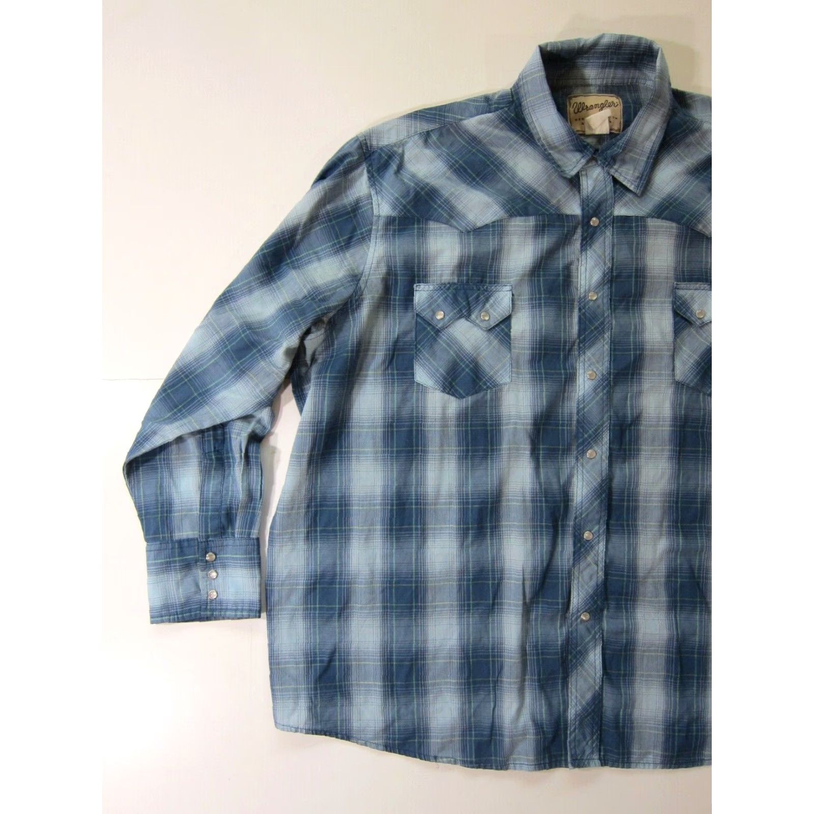 Wrangler Vintage Wrangler Blue Yellow Plaid Snap Button Down Long Sleeve Shirt Men XL Size US XL / EU 56 / 4 - 6 Thumbnail