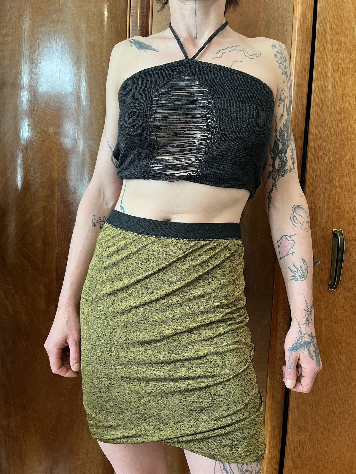T by Alexander Wang Stretchy mini-skirt in gold/olive Size 27" / US 4 / IT 40 - 3 Thumbnail