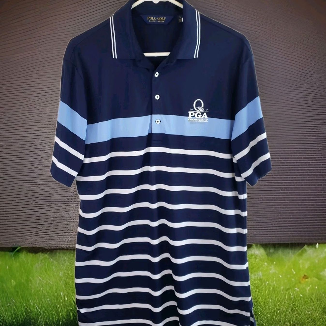 Polo Ralph Lauren VINTAGE Polo Ralph Lauren Shirt Mens LBlue Stripe Performance PGA Championship Logo Size US L / EU 52-54 / 3 - 2 Thumbnail
