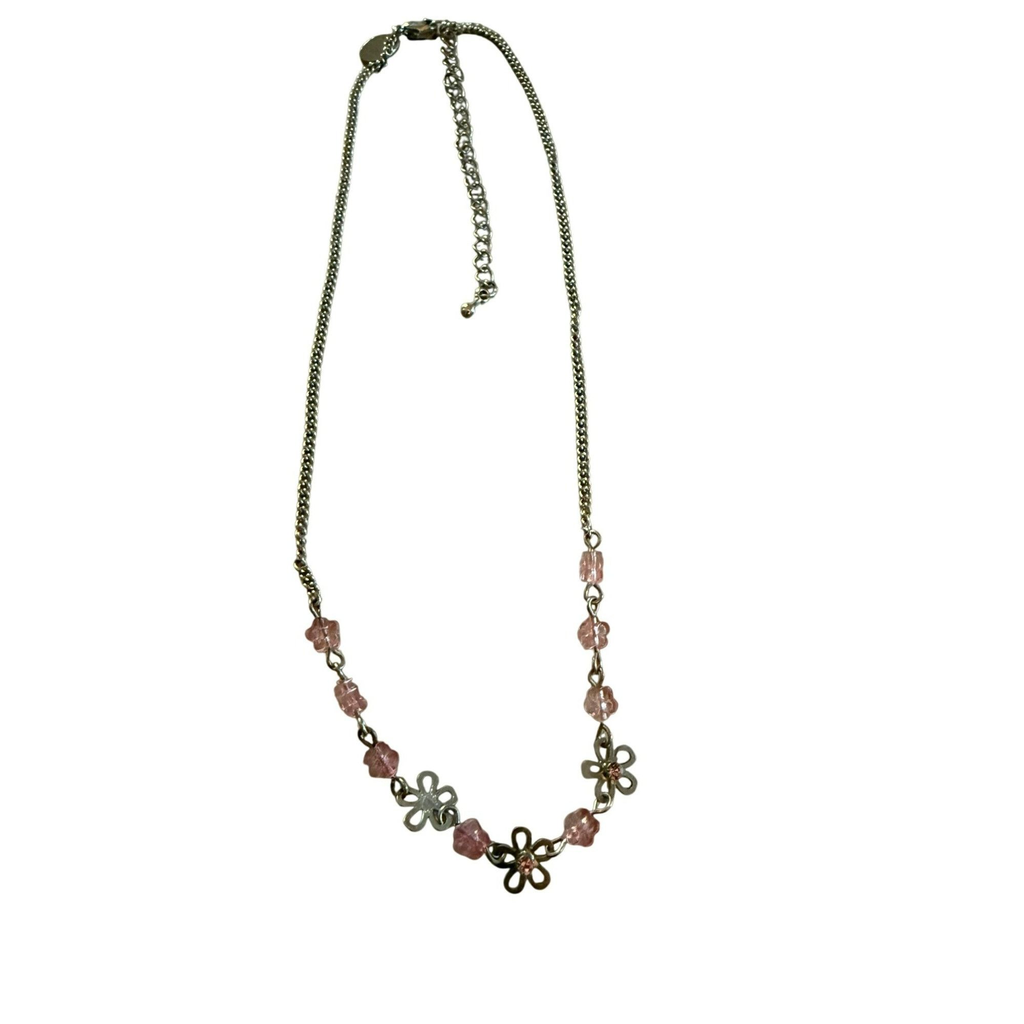 Other Lia Sophia Silver Tone & Pink Flower Bead Necklace Adjustabl Size ONE SIZE - 1 Thumbnail