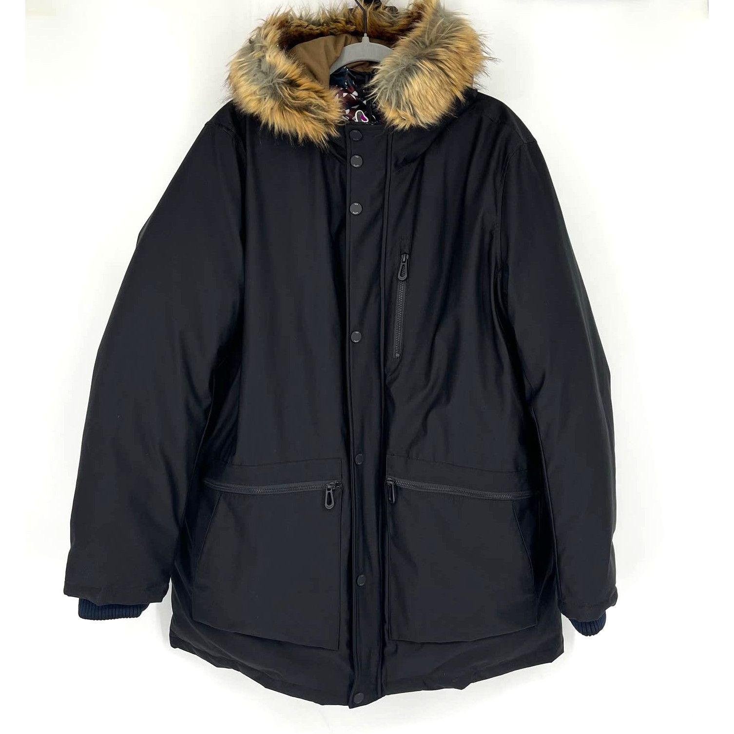 image of Ted Baker Gouda Hooded Parka Black Size 2Xl Faux Fur New, Men's