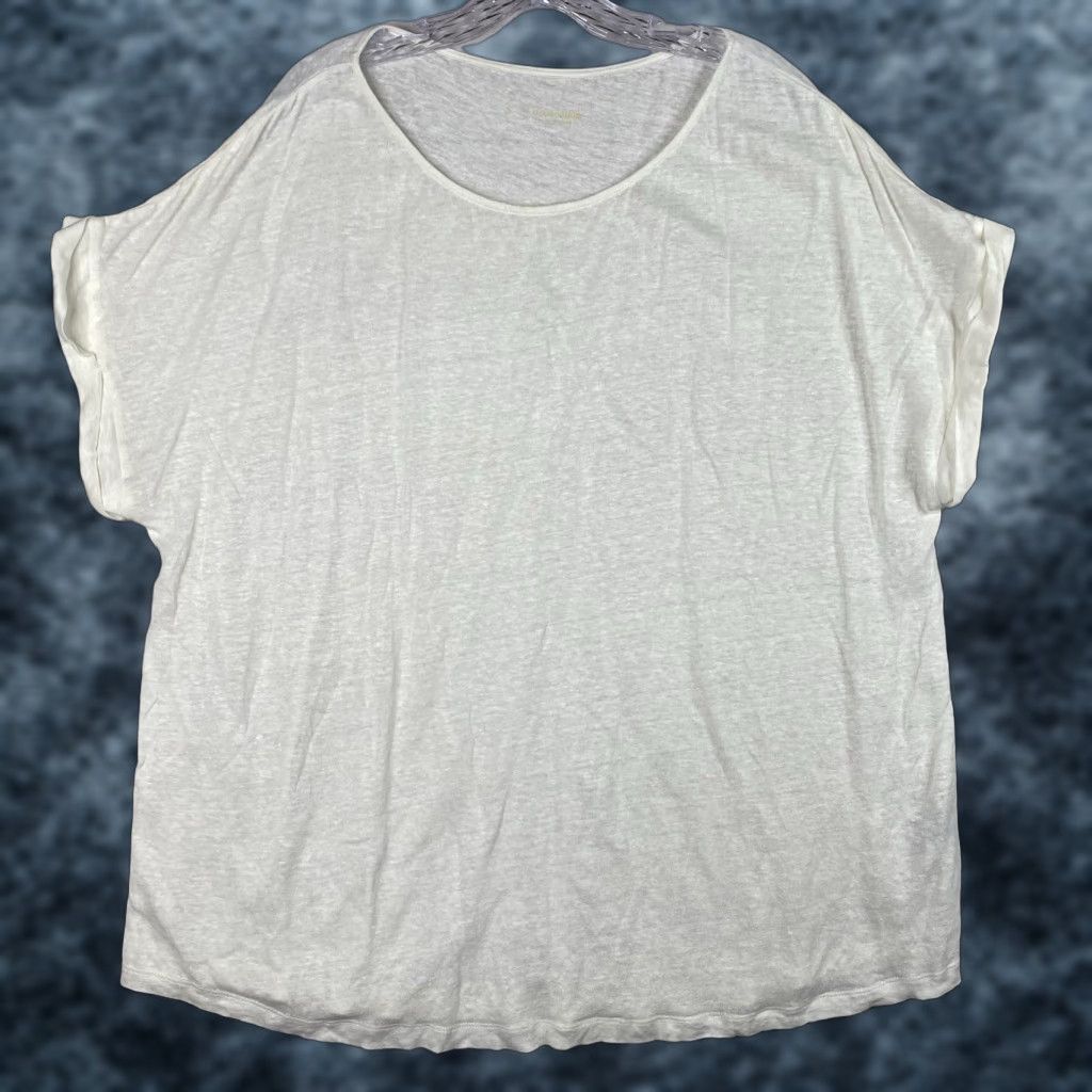 Soft Surroundings Soft Surroundings Top Womens 1X Cream Linen Scoop Neck Short Sleeve Pullover Casual Beach Bohemian All Seasons Mens Womens Girls Size XL / US 12-14 / IT 48-50 - 1 Thumbnail