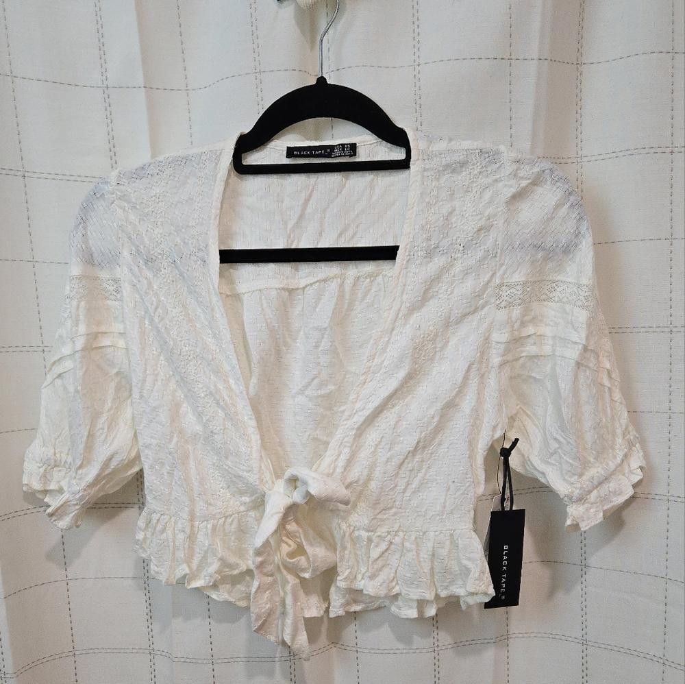Designer Black Tape Tie Front Top Size XS / US 0-2 / IT 36-38 - 1 Thumbnail