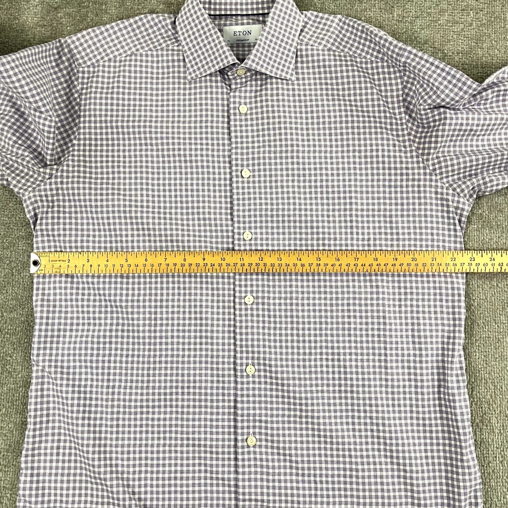 Eton ETON Dress Shirt Mens Size 16.5 White Purple Checked Long Sleeve Button Up Flaw Size US L / EU 52-54 / 3 - 6 Thumbnail