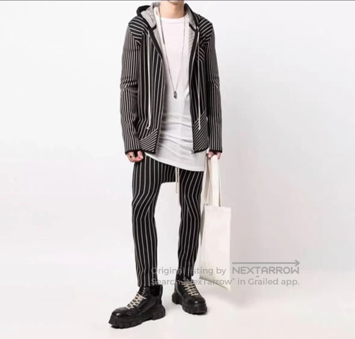 Rick Owens striped knit hooded cardigan and pants set. Size US M / EU 48-50 / 2 - 8 Thumbnail