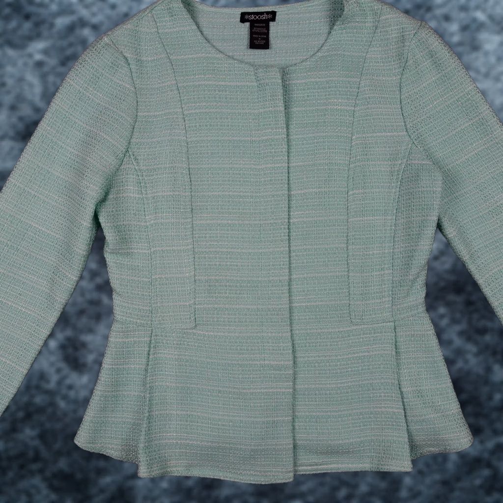 Vintage Stoosh Jacket Womens M Blue Tweed Collarless Peplum Blazer Tiffany VTG Y2K VTG Size M / US 6-8 / IT 42-44 - 1 Thumbnail