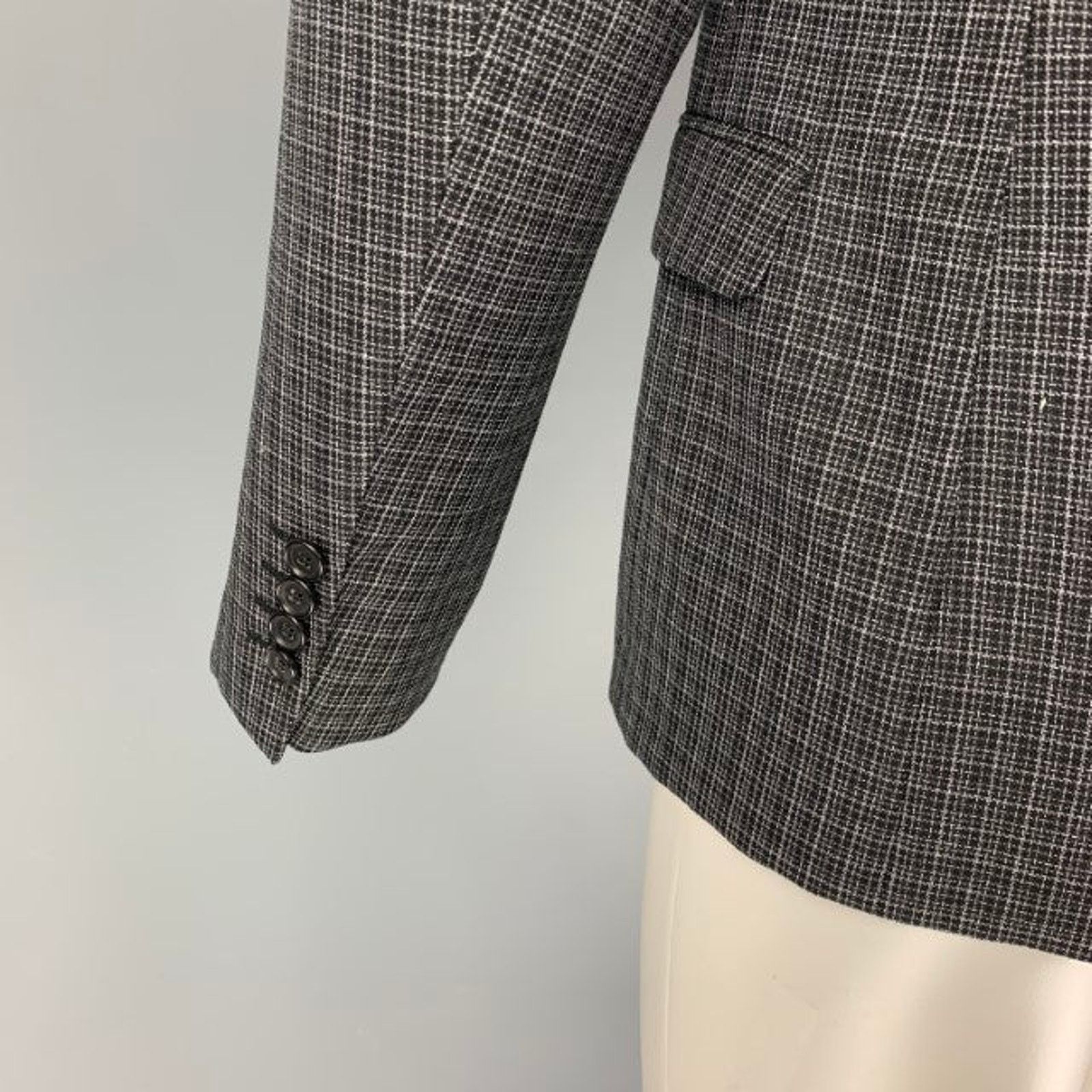 Lanvin Size 38 Navy Grey Plaid Wool Notch Lapel Regular Sport Coat Size 38R - 4 Thumbnail