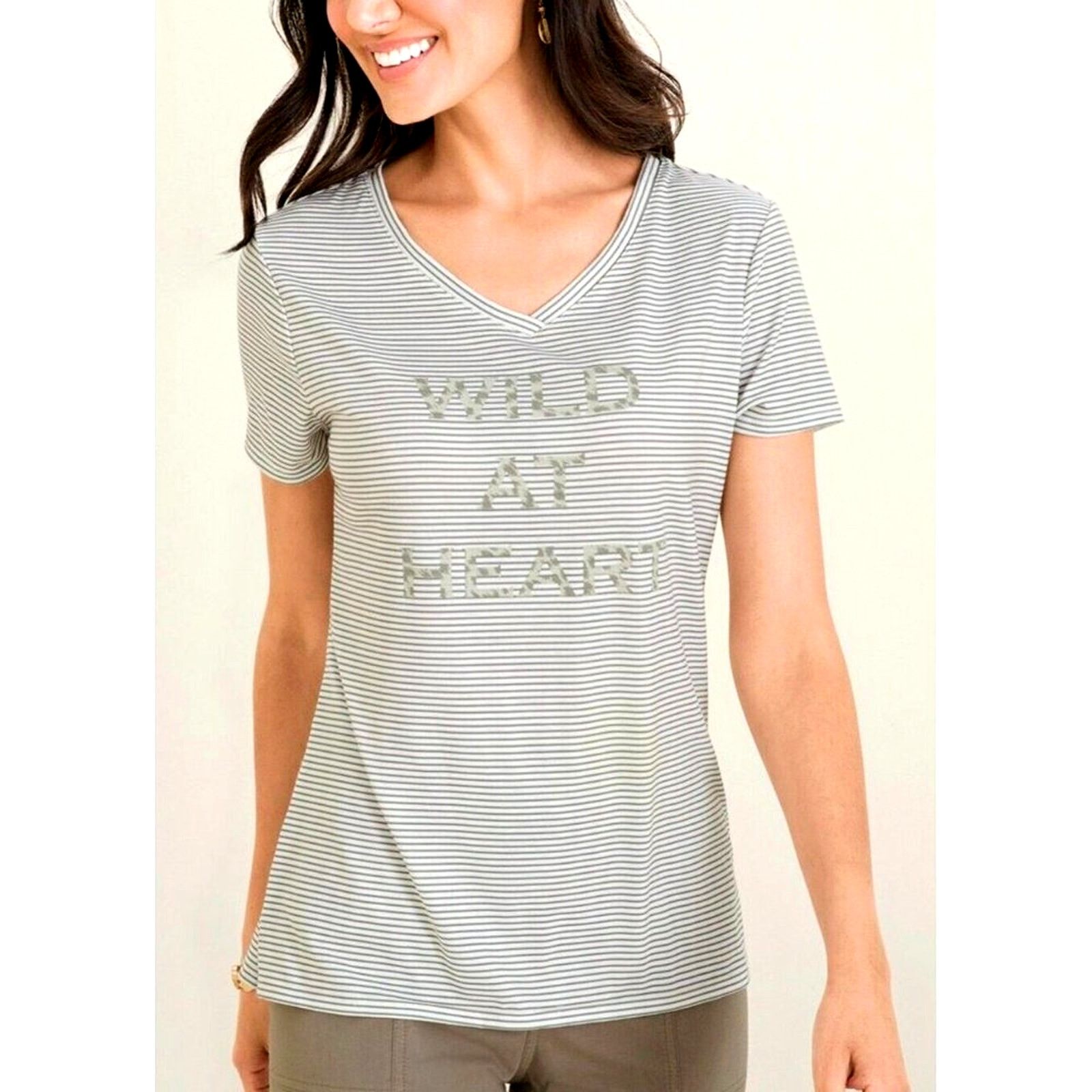 Chicos Chicos Zenergy Wild At Heart Stripe Leopard V Neck Tee 1 Size M / US 6-8 / IT 42-44 - 4 Thumbnail