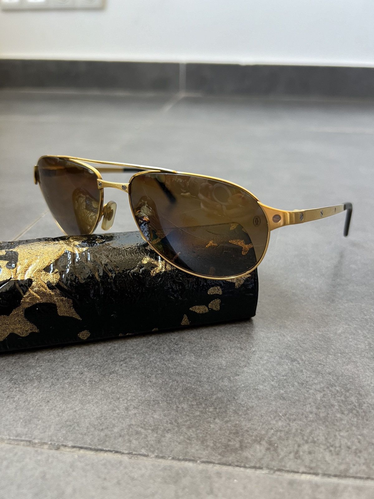 Cartier × Vintage Vintage Cartier Edition Santos-Dumont golden plated glasses Size ONE SIZE - 1 Thumbnail