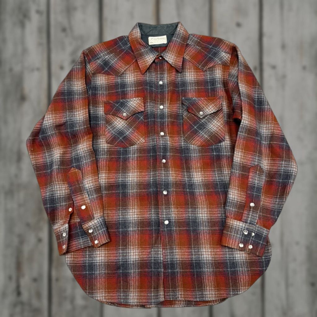 Vintage Pendleton Western Wear Pearl Snap Shirt Mens L Red Plaid Flannel High Grade Button-Up Casual Workwear Jeans?