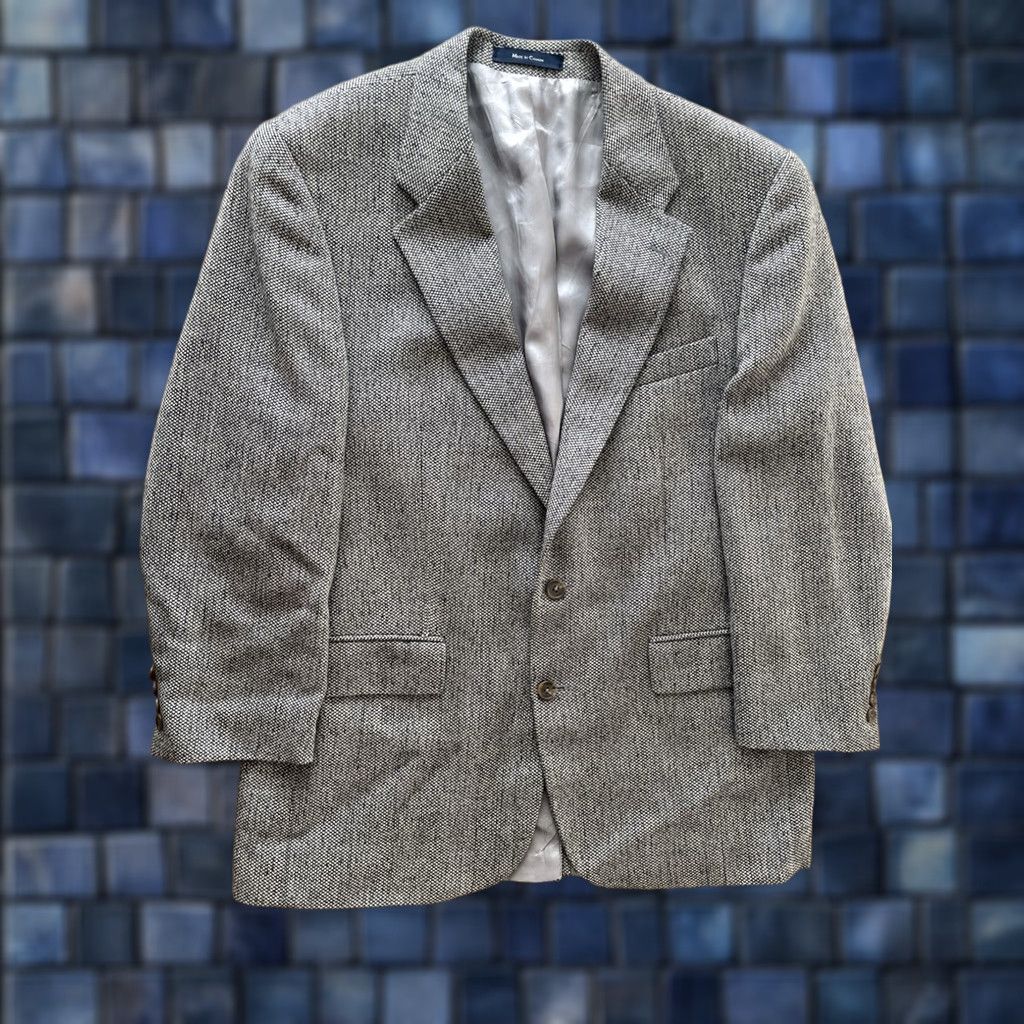 Ralph Lauren VINTAGE Polo University Club Ralph Lauren Blazer Mens 43R Tweed Black/White Two Button Notch Lapel Speckled University/USA 90s Mens Size US XL / EU 56 / 4 - 1 Thumbnail