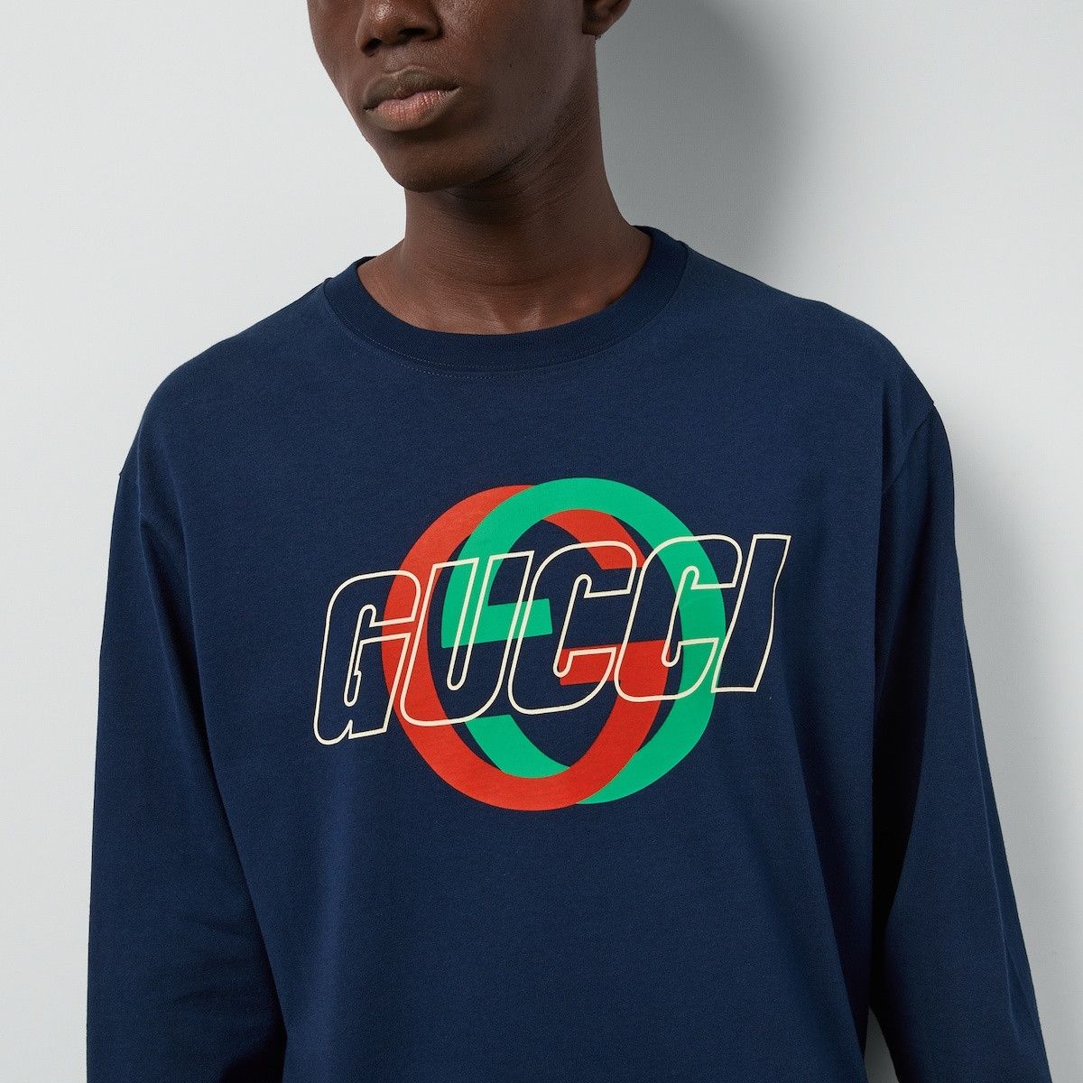 Gucci o1mt1gz0325 Cotton Jersey Long-Sleeved T-Shirt in Dark Blue Size US M / EU 48-50 / 2 - 3 Thumbnail
