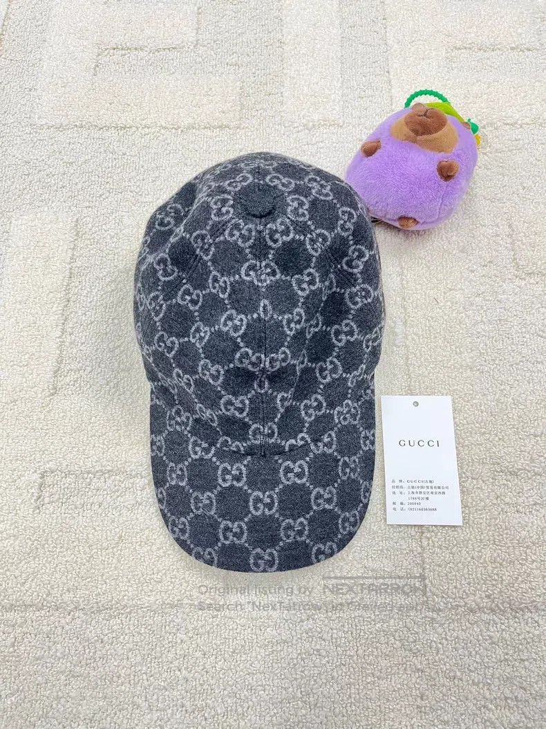 Gucci Dark gray double G full-print wool cap
