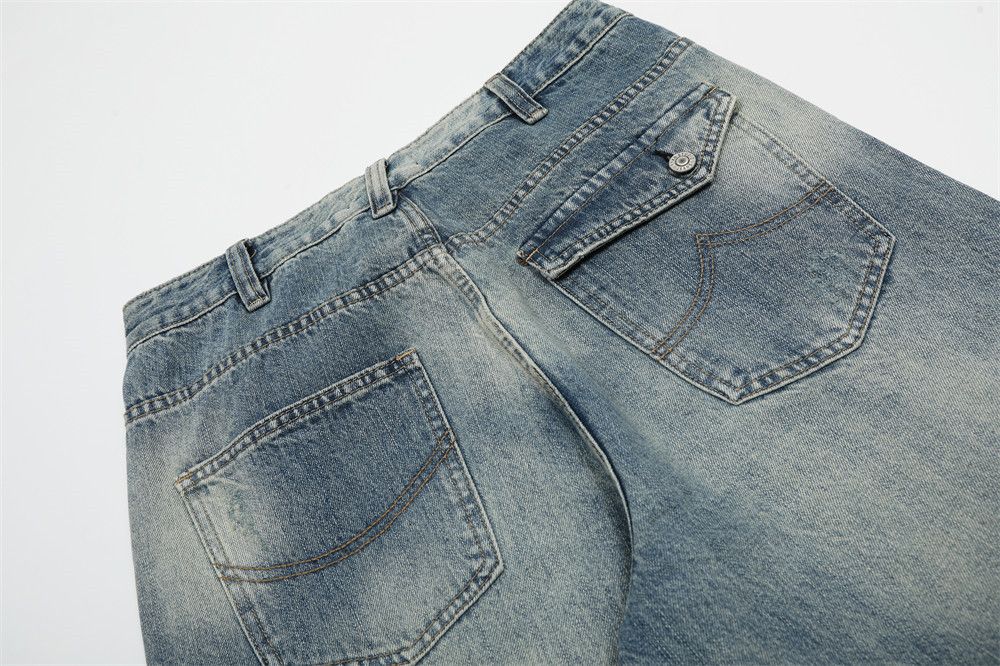 Jean Punk retro straight men's distressed washed jeans Size US 32 / EU 48 - 6 Thumbnail