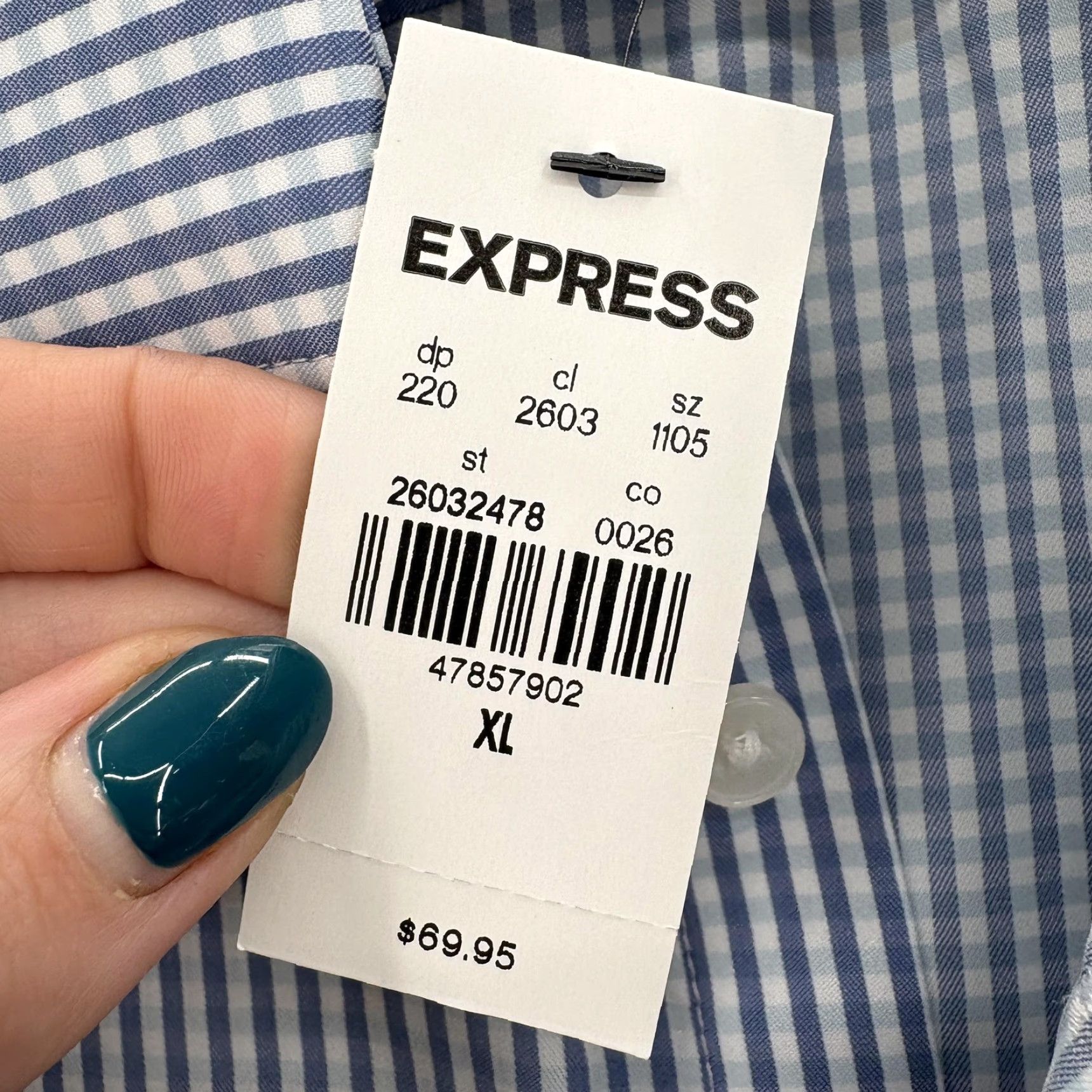 Express Express Dress Shirt Mens XL Blue Stripe Slim Fit Stretch Business Size 46R - 5 Thumbnail